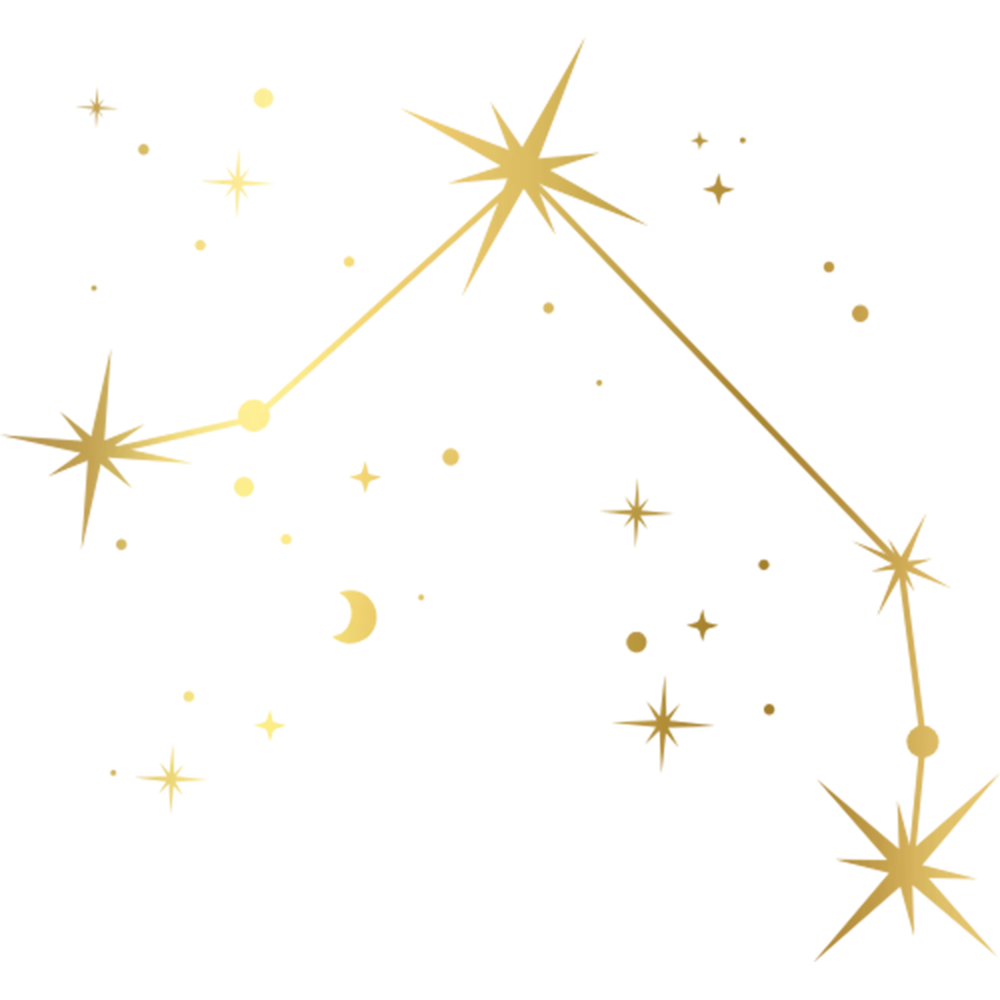 Gold constellation with stars and dots.
