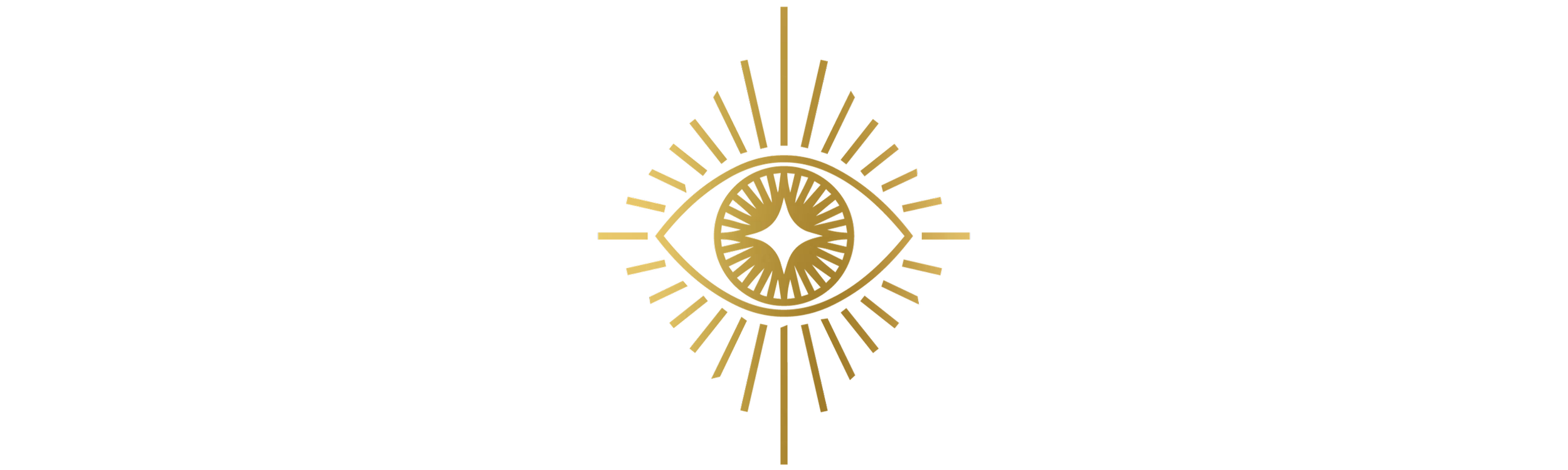 A gold and black logo featuring an eye with a star-shaped pupil, surrounded by radiating lines, and intersected by vertical and horizontal lines.