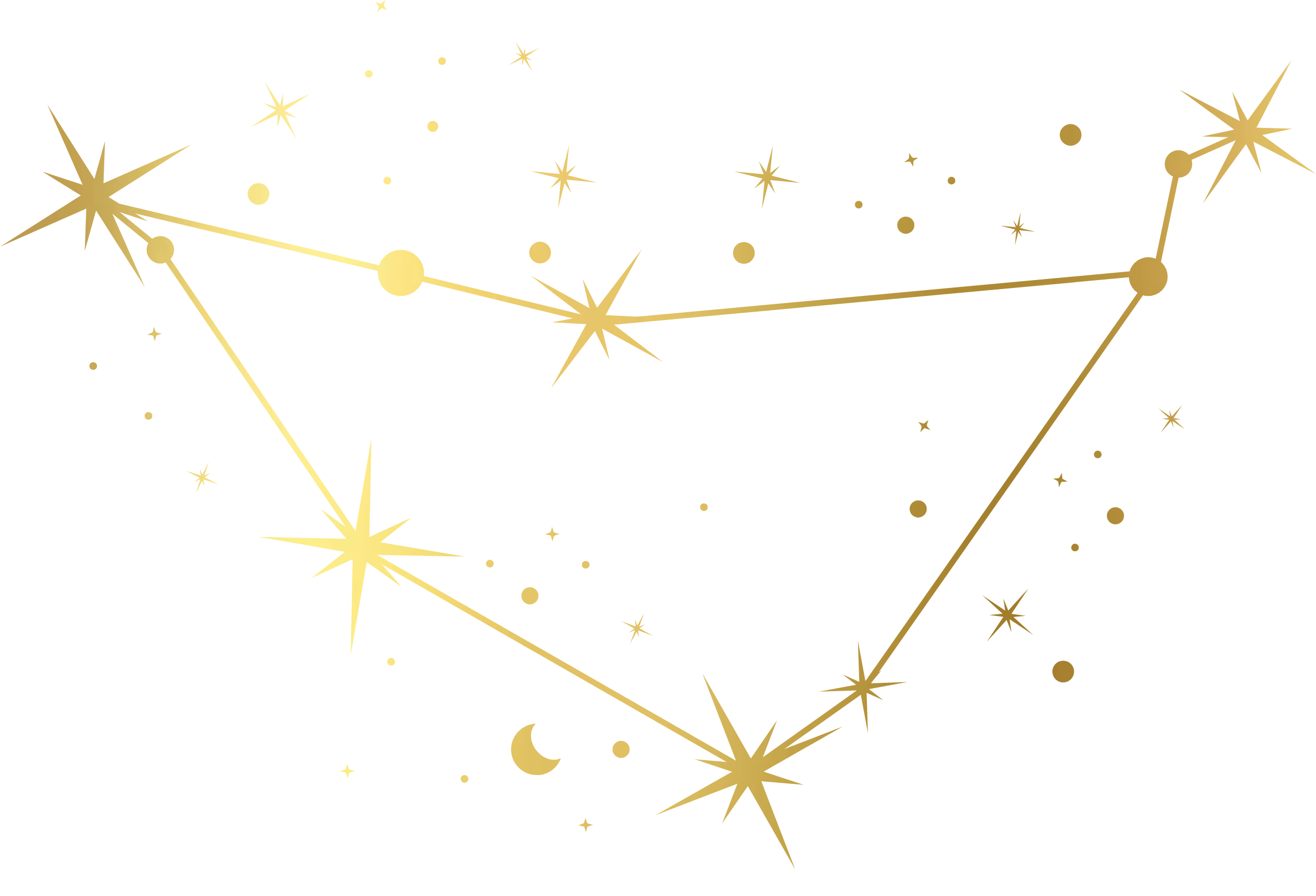 Gold constellation with stars and dots.