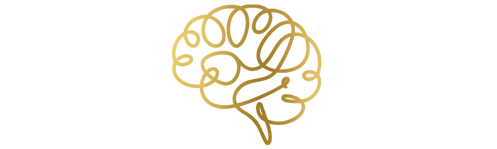Gold outline illustration of a human brain.