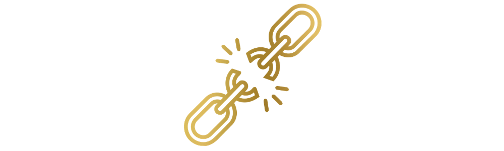 An illustration of a broken chain link with a crack in the middle, symbolizing breaking free or liberation.
