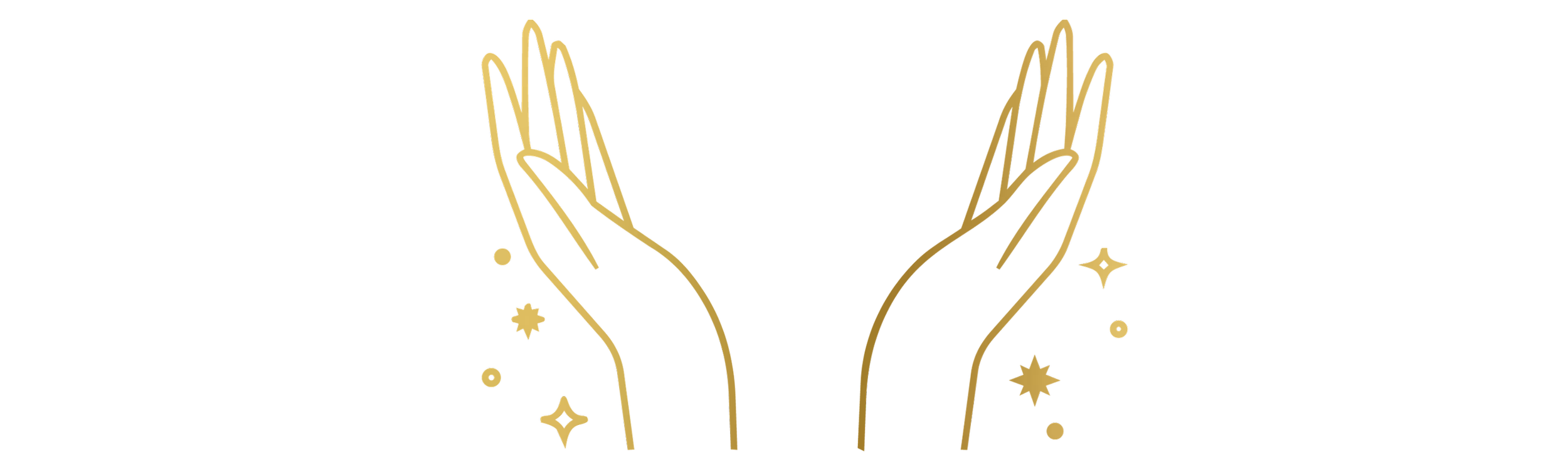 Illustration of two symmetrical hands outlined in gold, surrounded by small stars and sparkles.