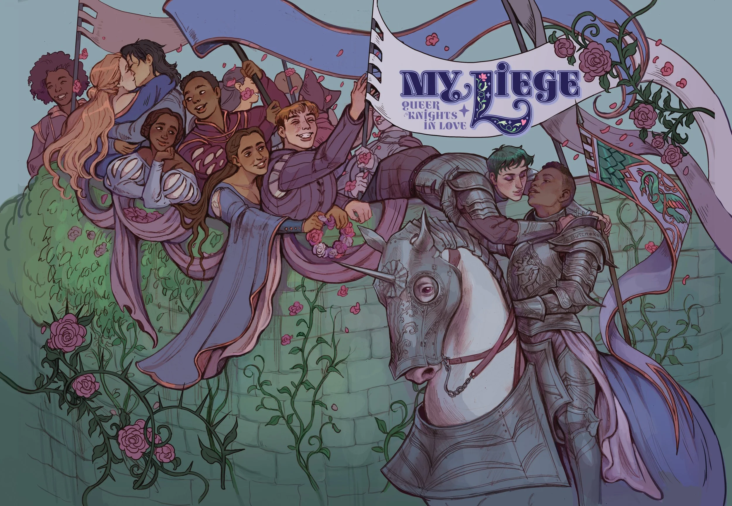 Cover art for 'My Liege', a queer knights kickstarter art book