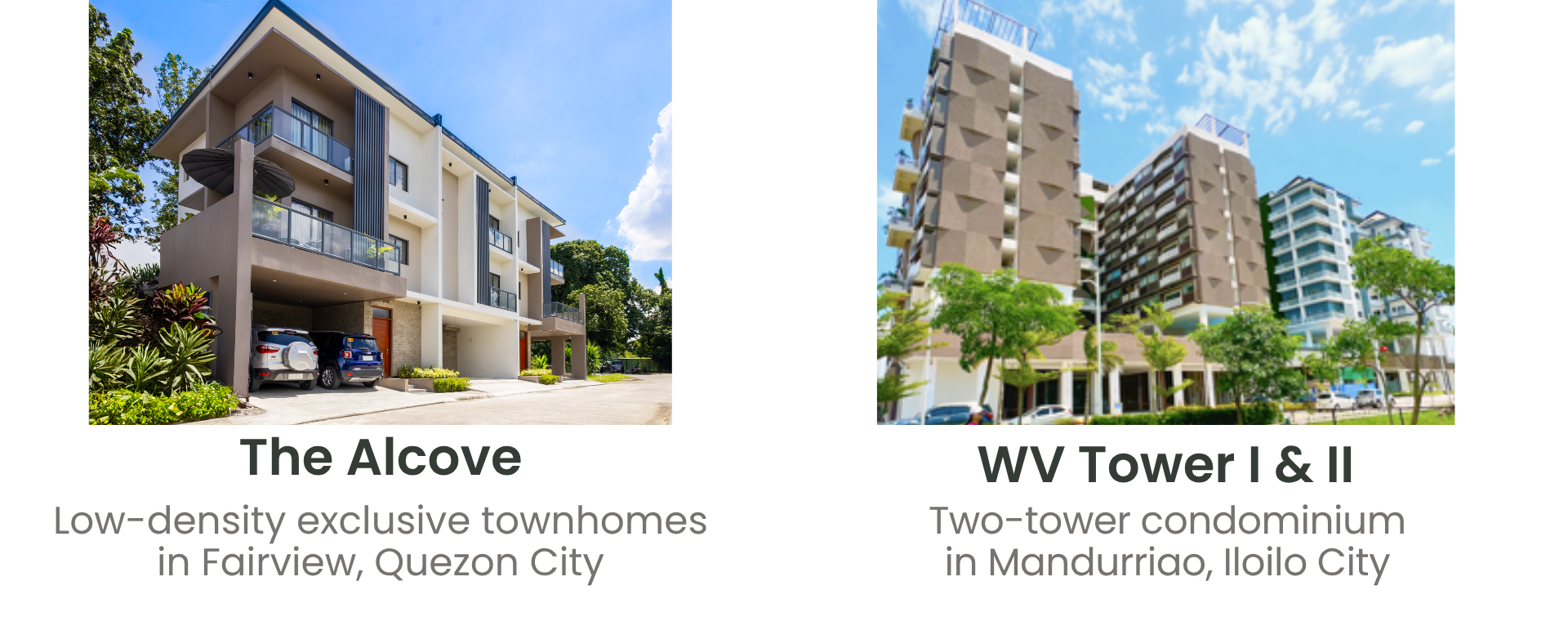 B&P Projects - The Alcoves Exclusive Townhomes in Quezon City, WV Towers Two-tower Condominium in Iloilo