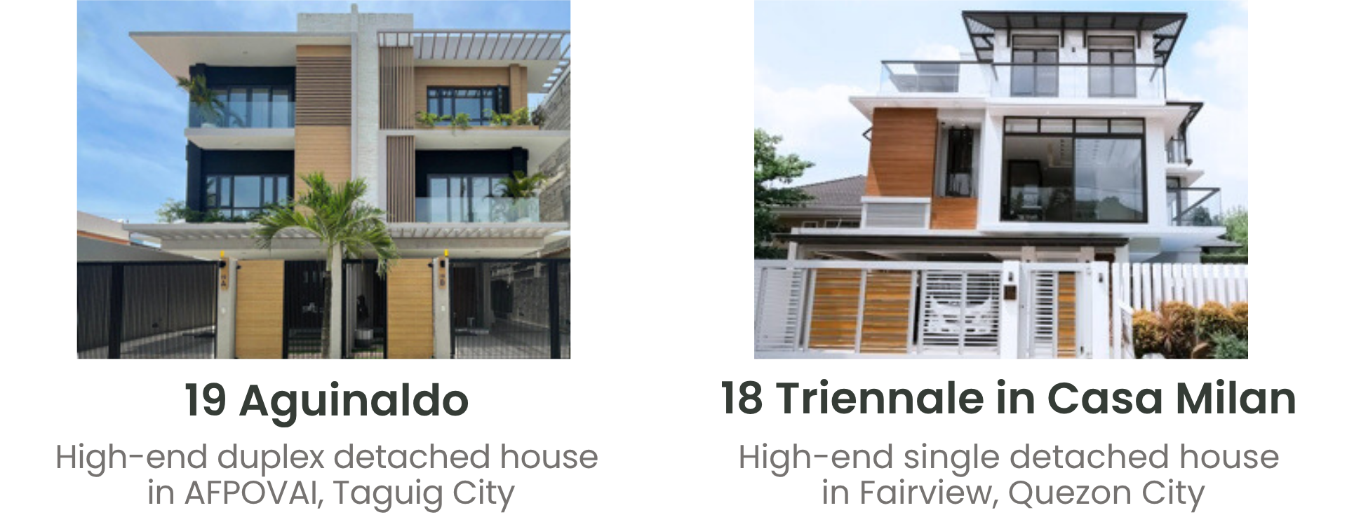 B&P Projects - 19 Aguinaldo High-end Duplex Detached in Taguig City, 18 Triennale in Casa Milan High-end Single Detached in Quezon City