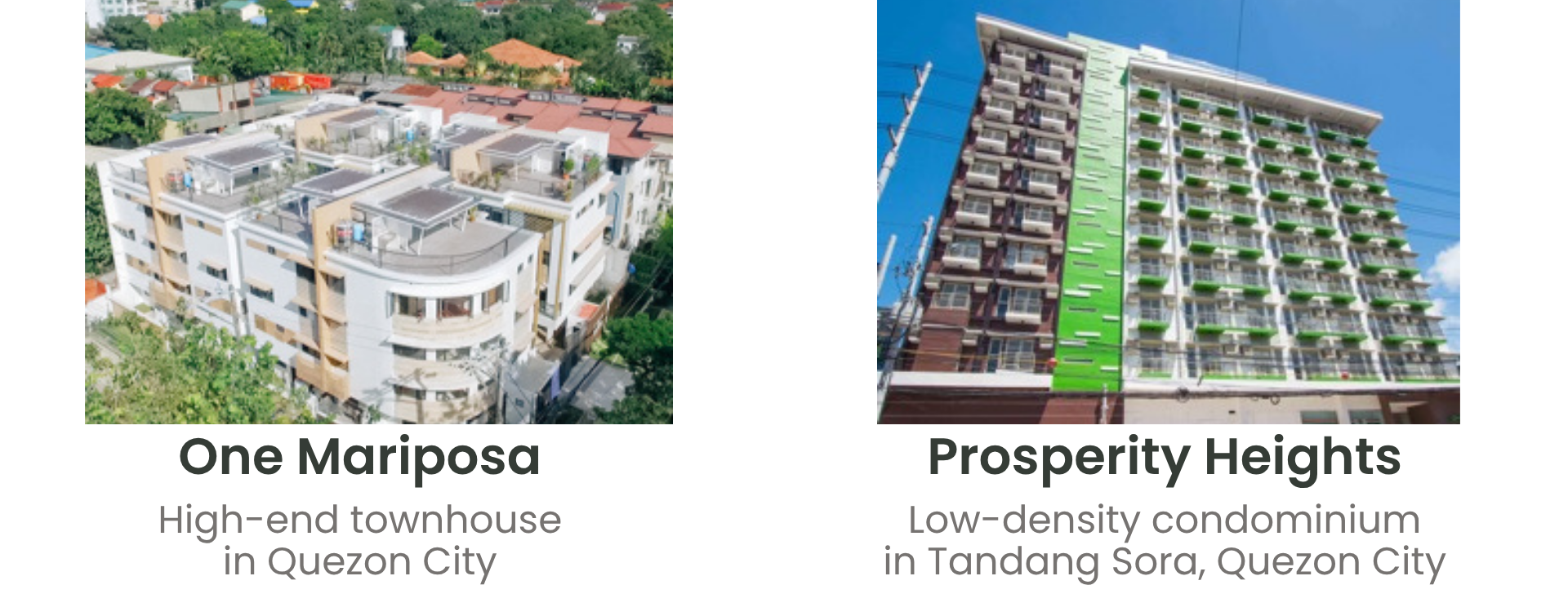 B&P Projects - One Mariposa High-end Townhomes in Quezon City, Prosperity Heights Low-density Condominium in Quezon CIty