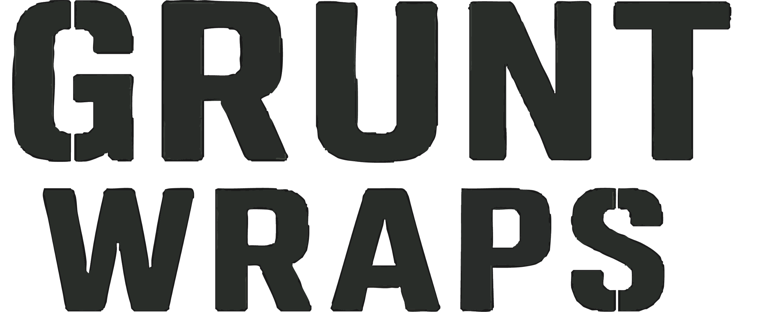 The words 'GRUNT WRApS' in large, blocky black letters, with 'GRUNT' on top of 'WRApS'. text style appears rough or distressed.