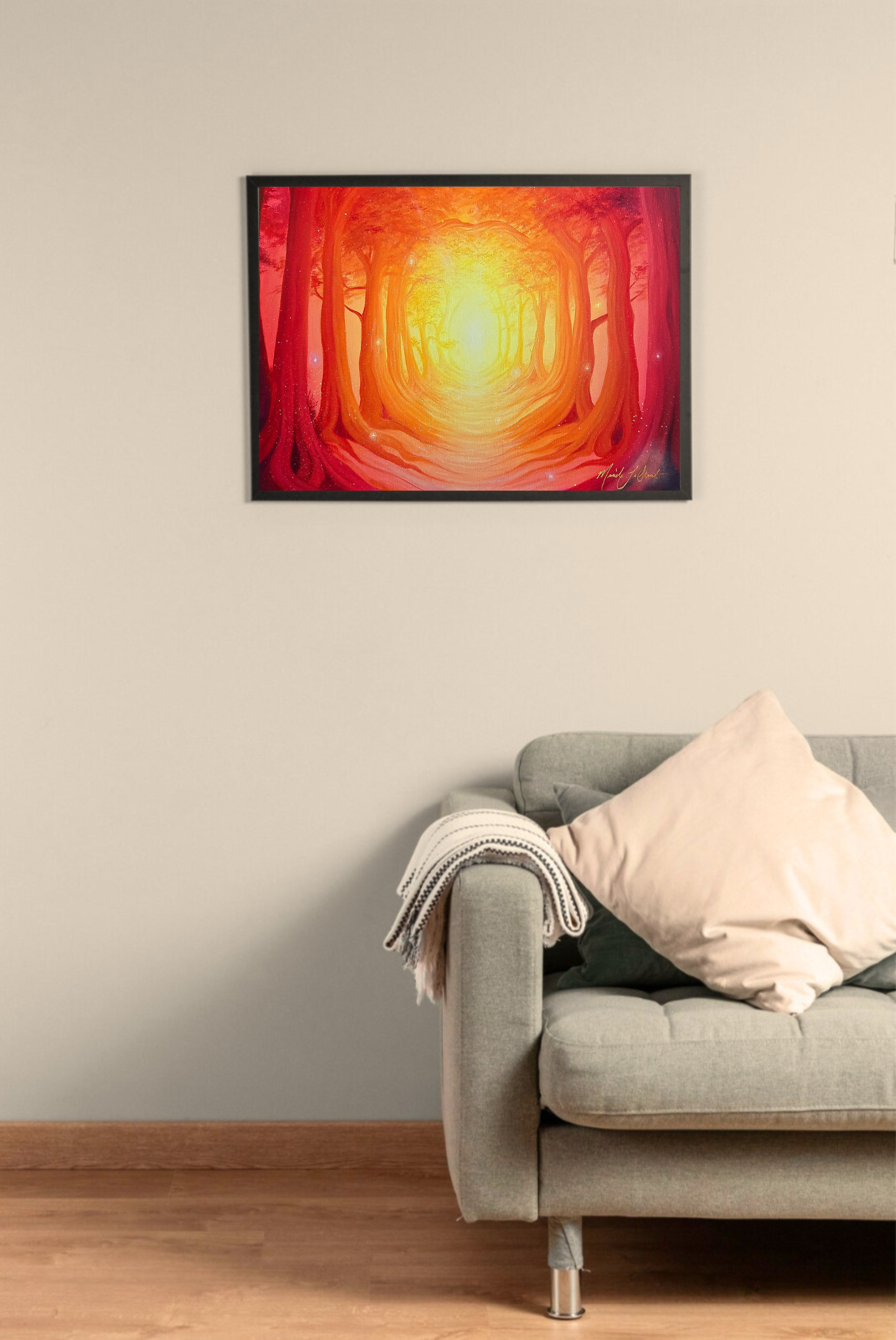 Warm Color Scheme Fantasy Forest Art - Mystical Woodland Art - Orange Floral Art - Forest Pathway Artwork - Ethereal Artwork