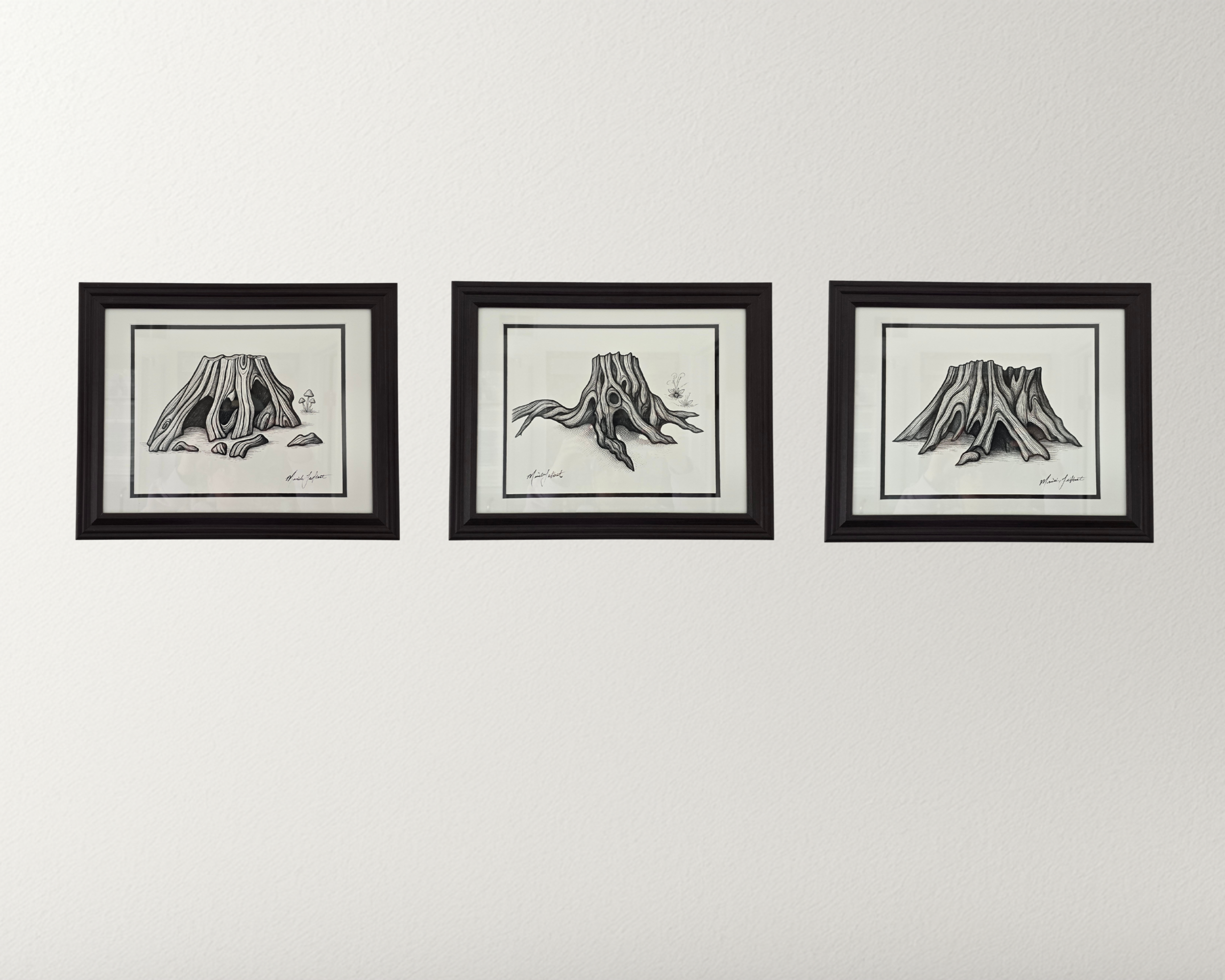 Triptich nature artwork for sale, tree stump artwork for sale, nuetral home decor