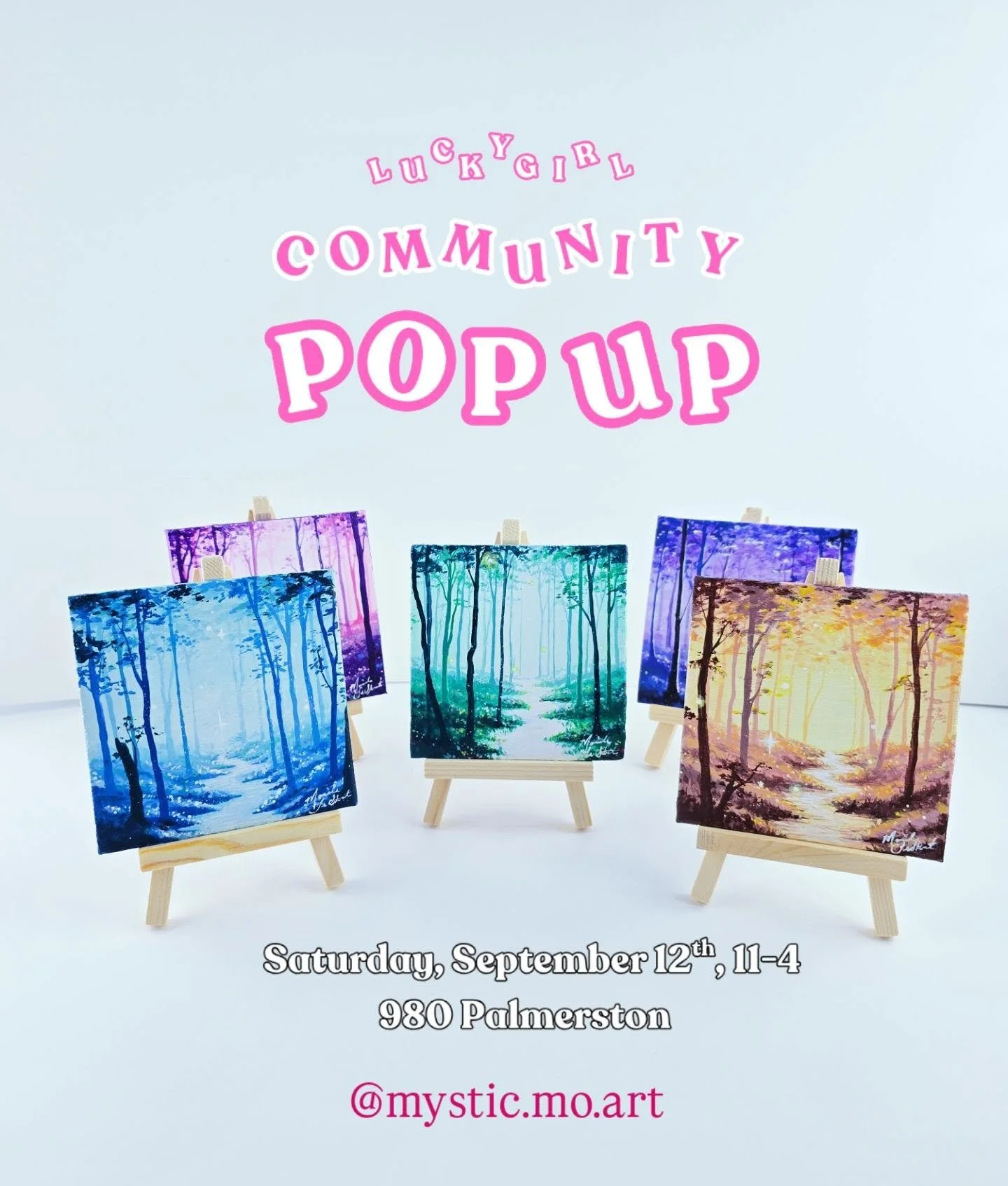 Next Saturday, September 12th ~ Come join the fun at the @luckygirlpopup from 11am - 4pm ! 🌟

LIVE MUSIC! 🎶
SWING DANCE LESSONS!💃🏻
FOOD, DRINKS, &amp; LOCAL SHOPPING! 🛍

I'll be there with a variety of my acrylic miniatures, fine art prints and 