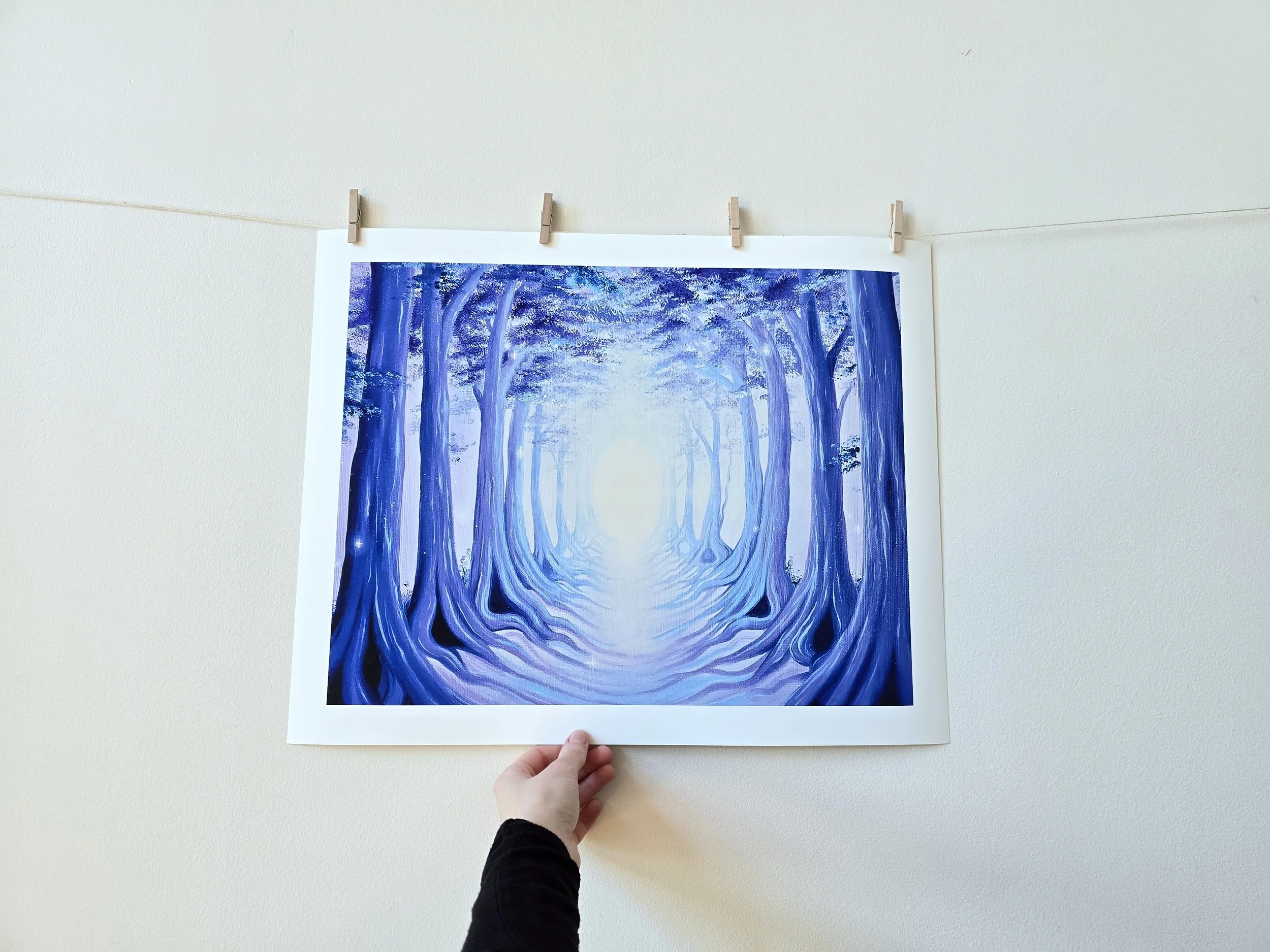 Spiritual Artwork - Mystical Woodland Art - Periwinkle Floral Art - Forest Pathway Art - 16" x 20" Art