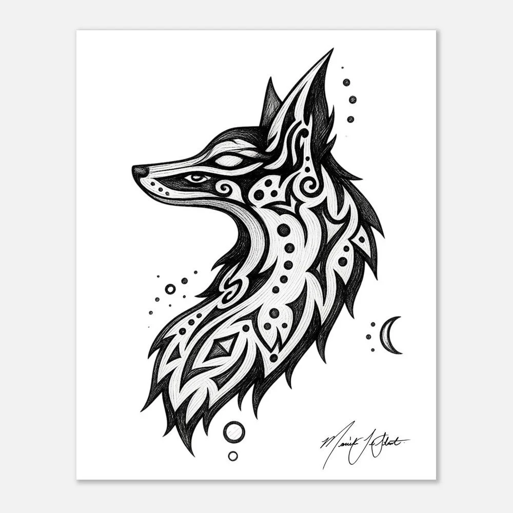 Fox Rune Art - Spirit Fox Art - Fox Spirit Animal Art - Canadian Artist - Manitoba Artist - Spiritual Art - Tribal Fox Art