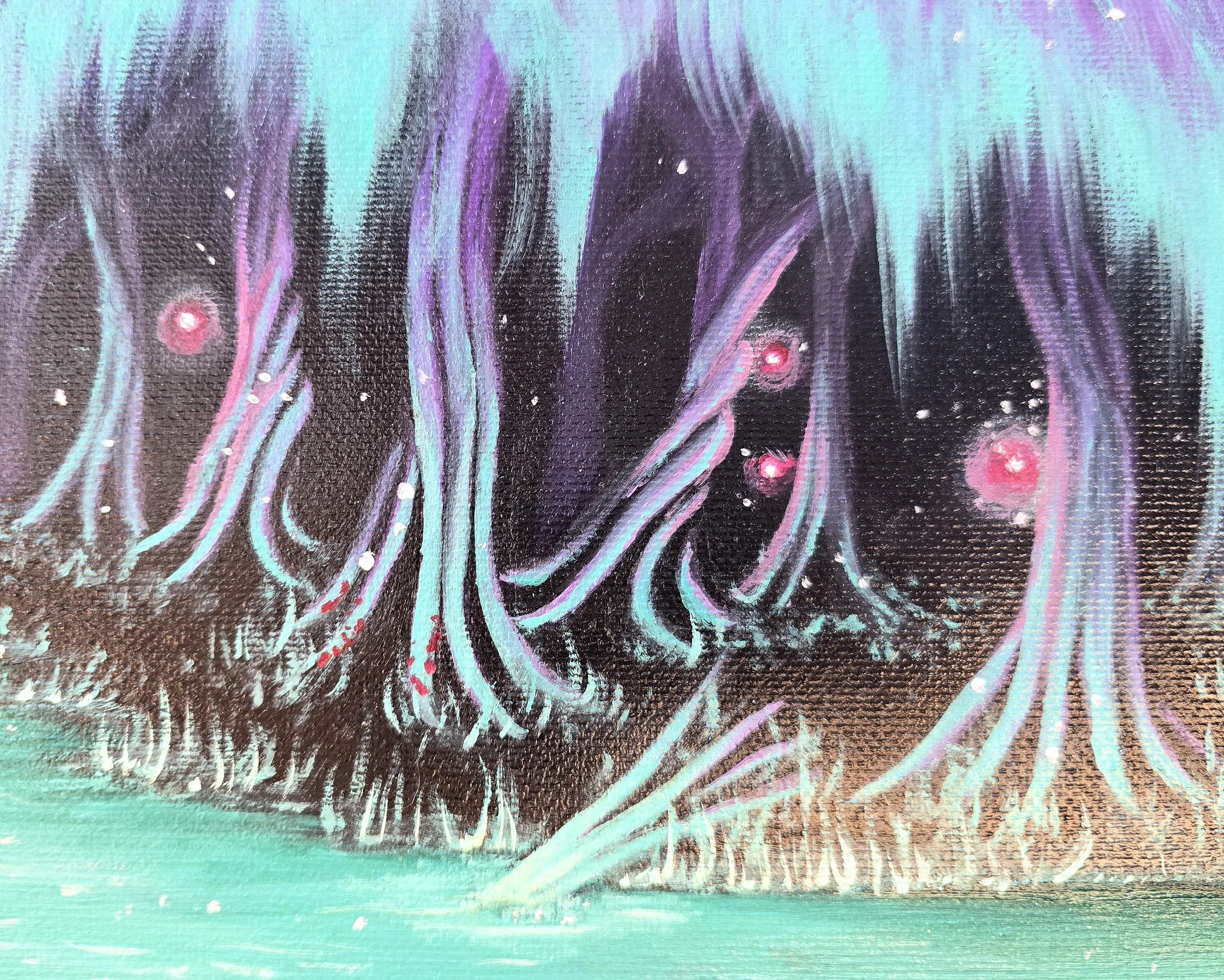 Forestcore art, whimsicore art, fantasy forest painting for sale, fairy forest art, unique teal purple and red fantasy art