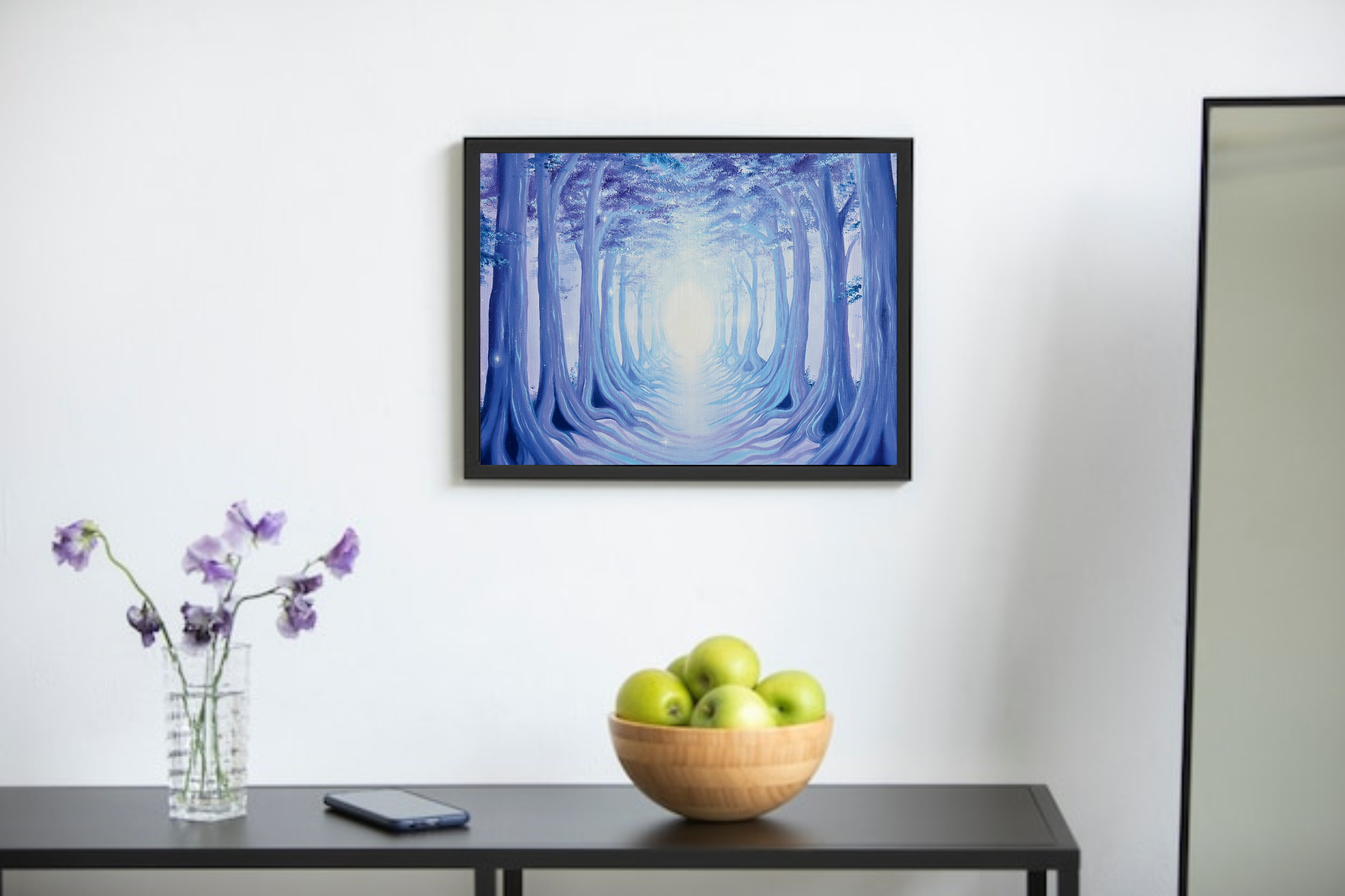 Purple Fantasy Forest Art - Mystical Woodland Art - Periwinkle Floral Art - Forest Pathway Artwork - 16" x 20" Art