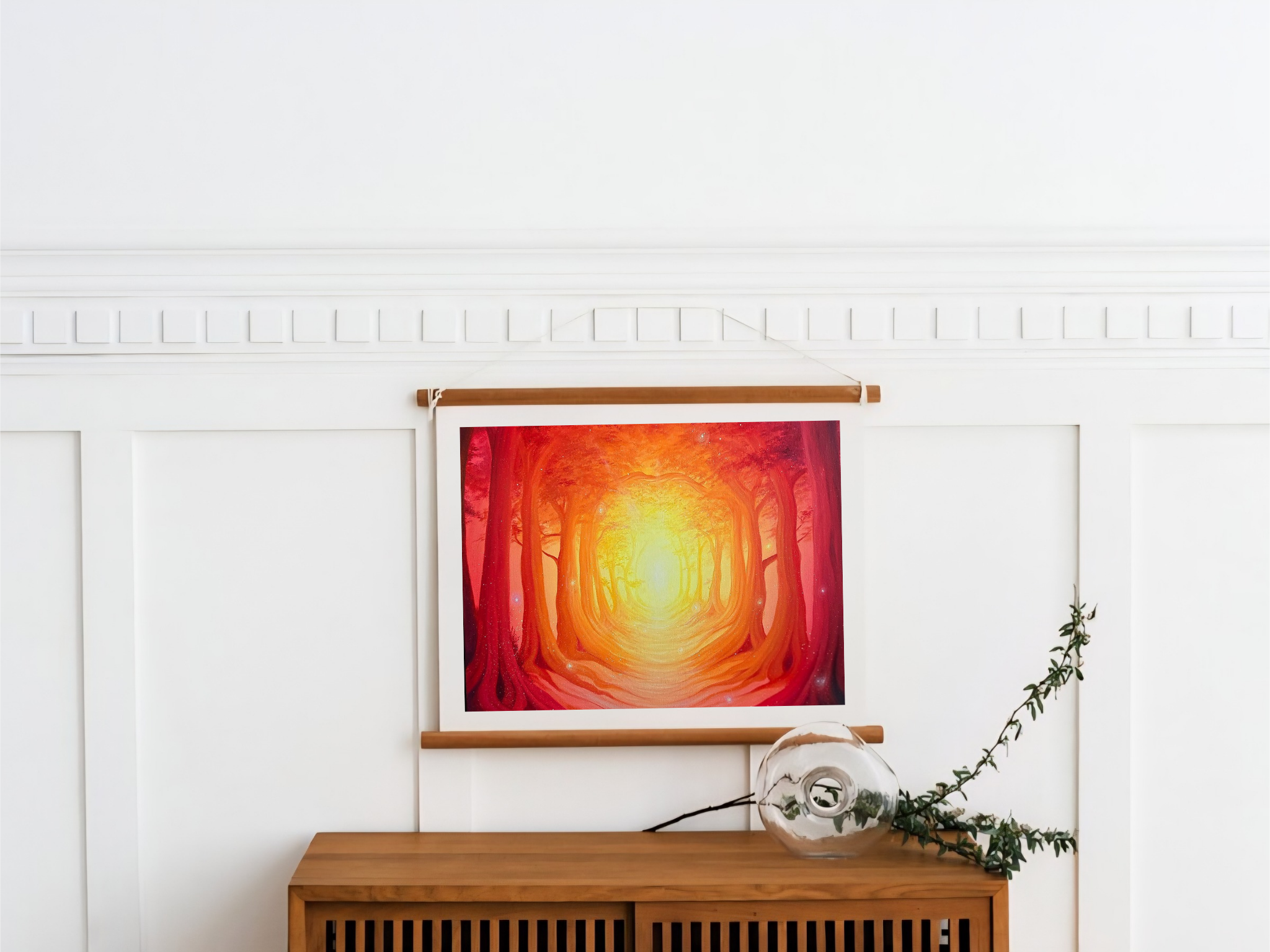 Sunlight Art - Inspirational Artwork - Art for Sale Canada - Fantasy Forest Art - Mystical Woodland Art - Orange Floral Art