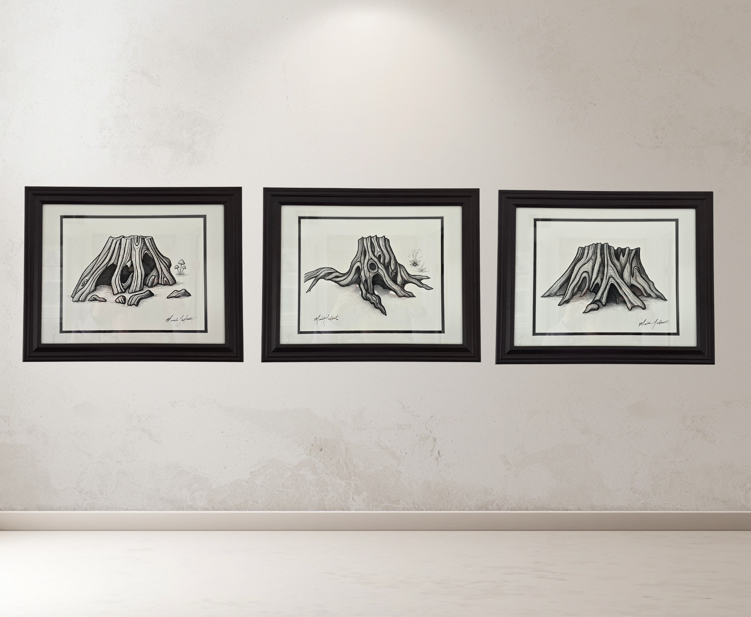 Nature Illustration wall art, natural home decor, nature inspired, tree stump art, black & white illustrations for sale