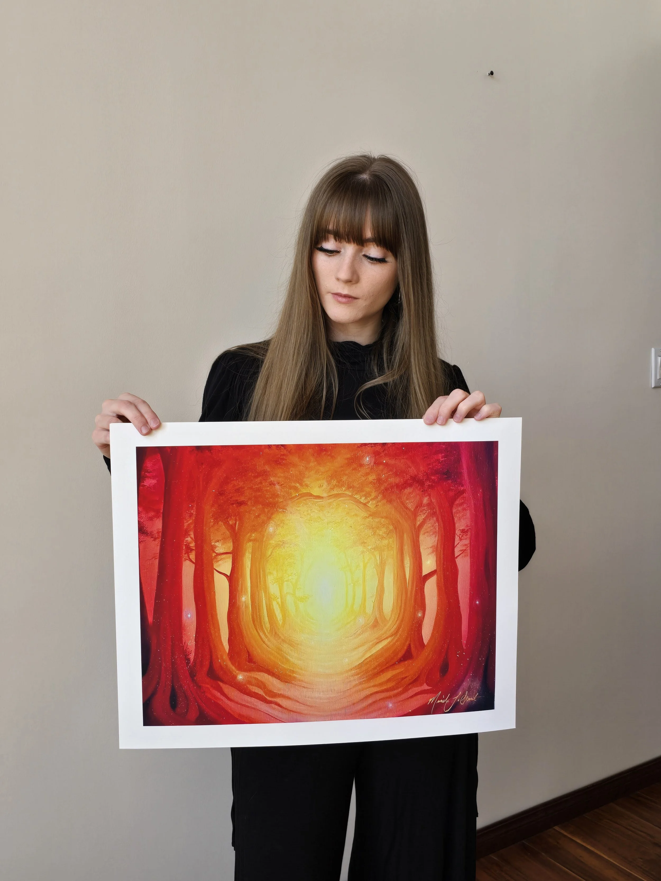 Sunlight Art - Inspirational Artwork - Art for Sale Canada - Spiritual Fantasy Forest Art - Mystical Woodland Art - Orange Floral Art