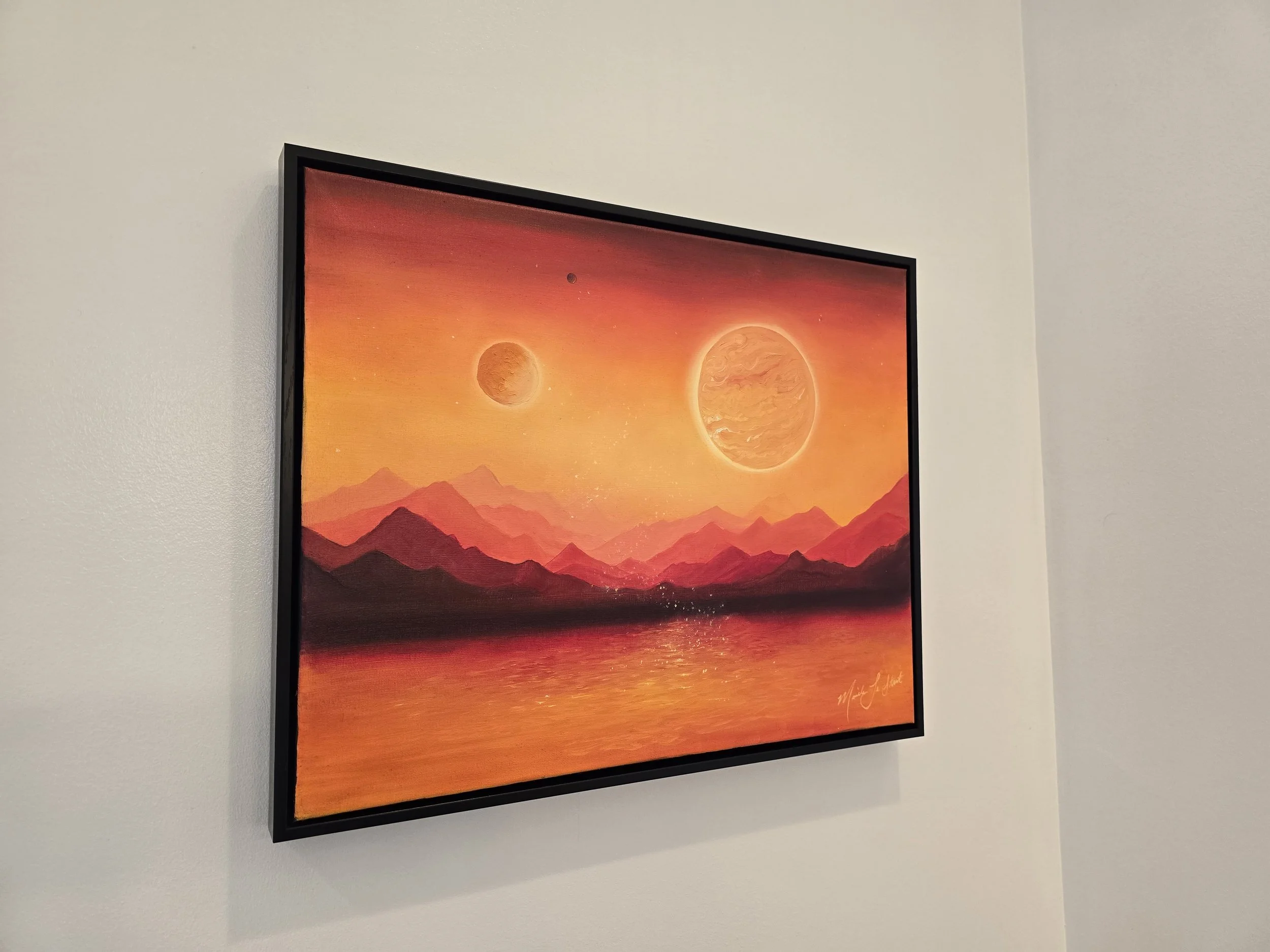 Orange planetary Science fiction original painting for sale, unique wall art, warm home decor, star wars inspired art