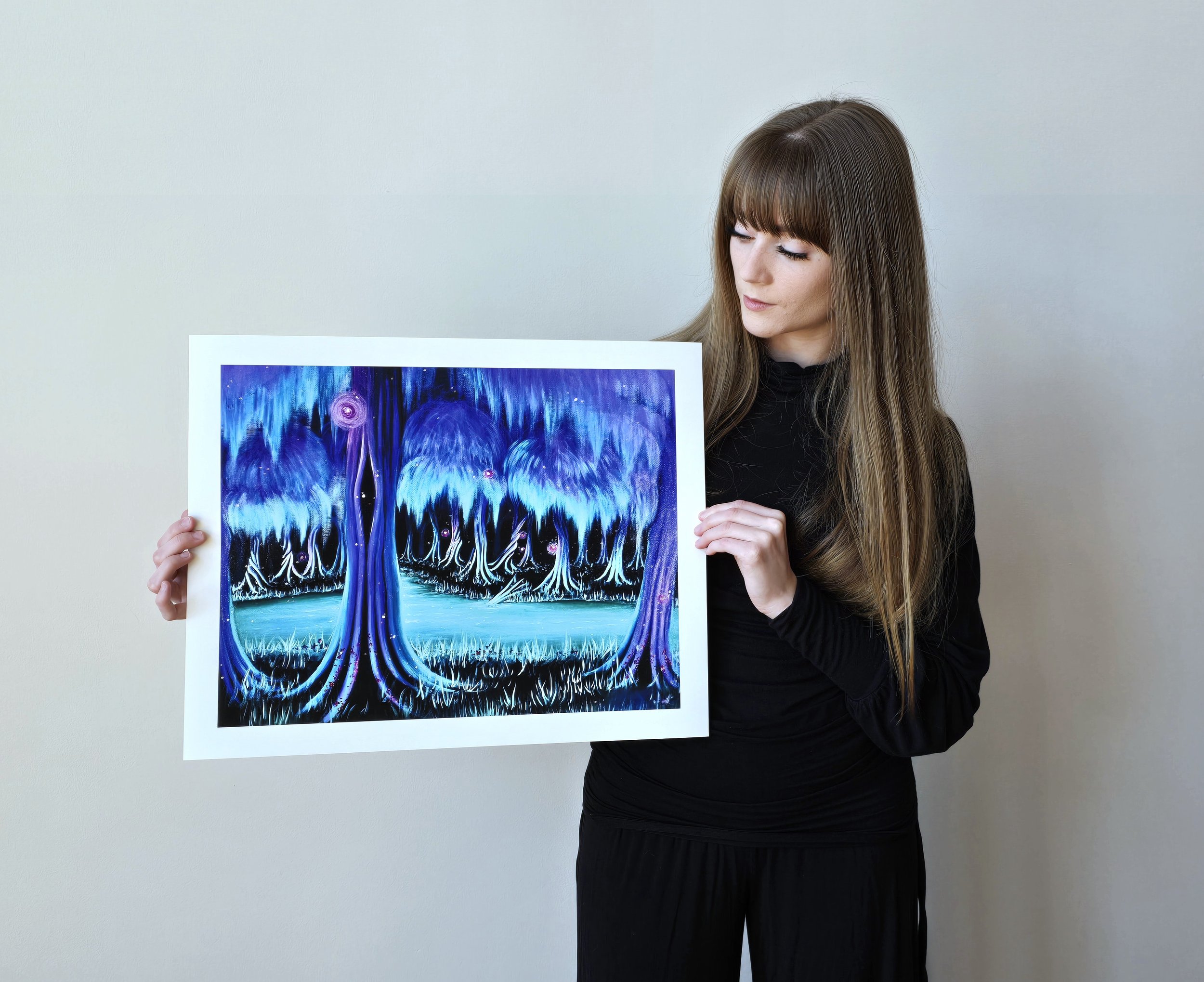 Teal & Purple Fantasy Forest Artwork - Mystical Lagoon Art - Cottagecore Wall Art - Forestcore Wall Art - Fairy Forest Art