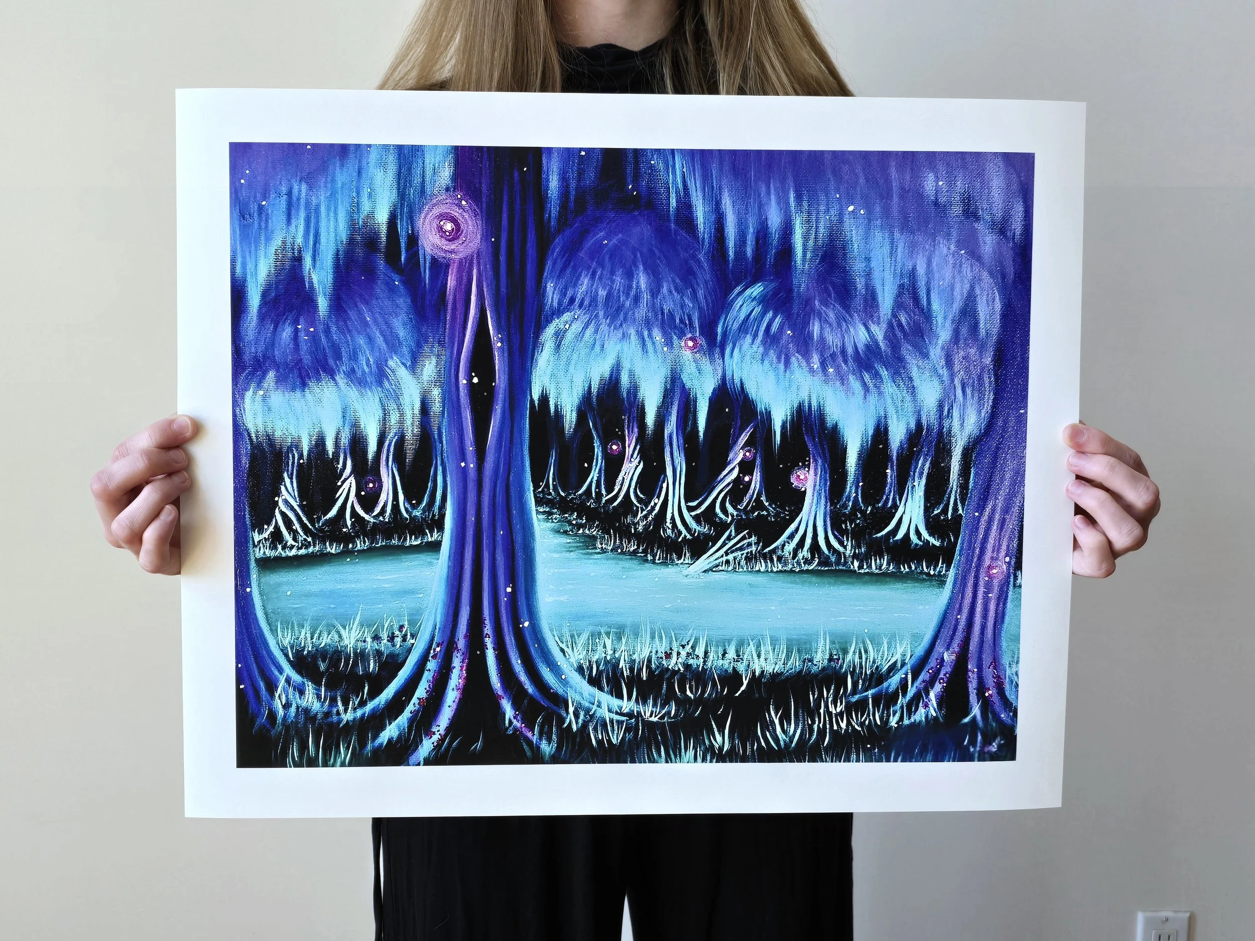 Teal & Purple Fantasy Forest Artwork - Mystical Lagoon Art - Cottagecore Wall Art - Forestcore Wall Art - Fairy Forest Art