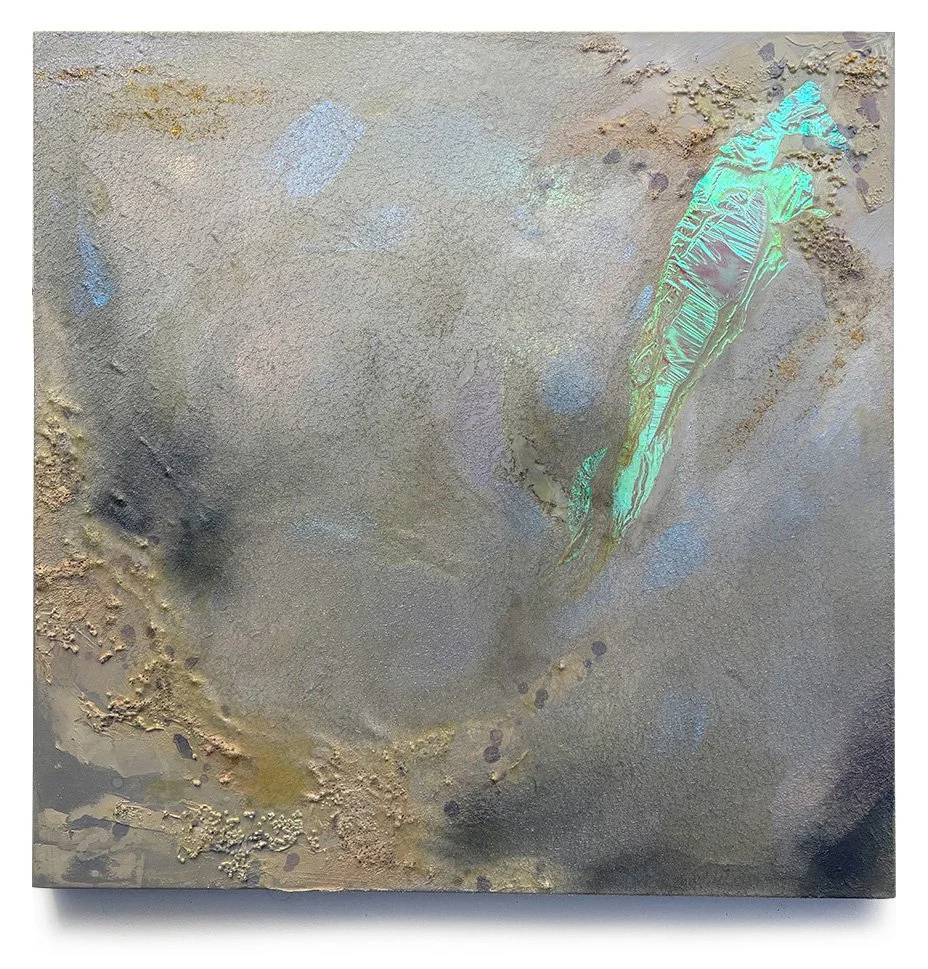 Fade Out Response,
Fabric, natural stone, acrylic film, acrylic,
36" x 36"