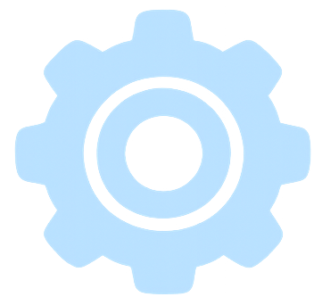 Light blue gear icon on a white background.