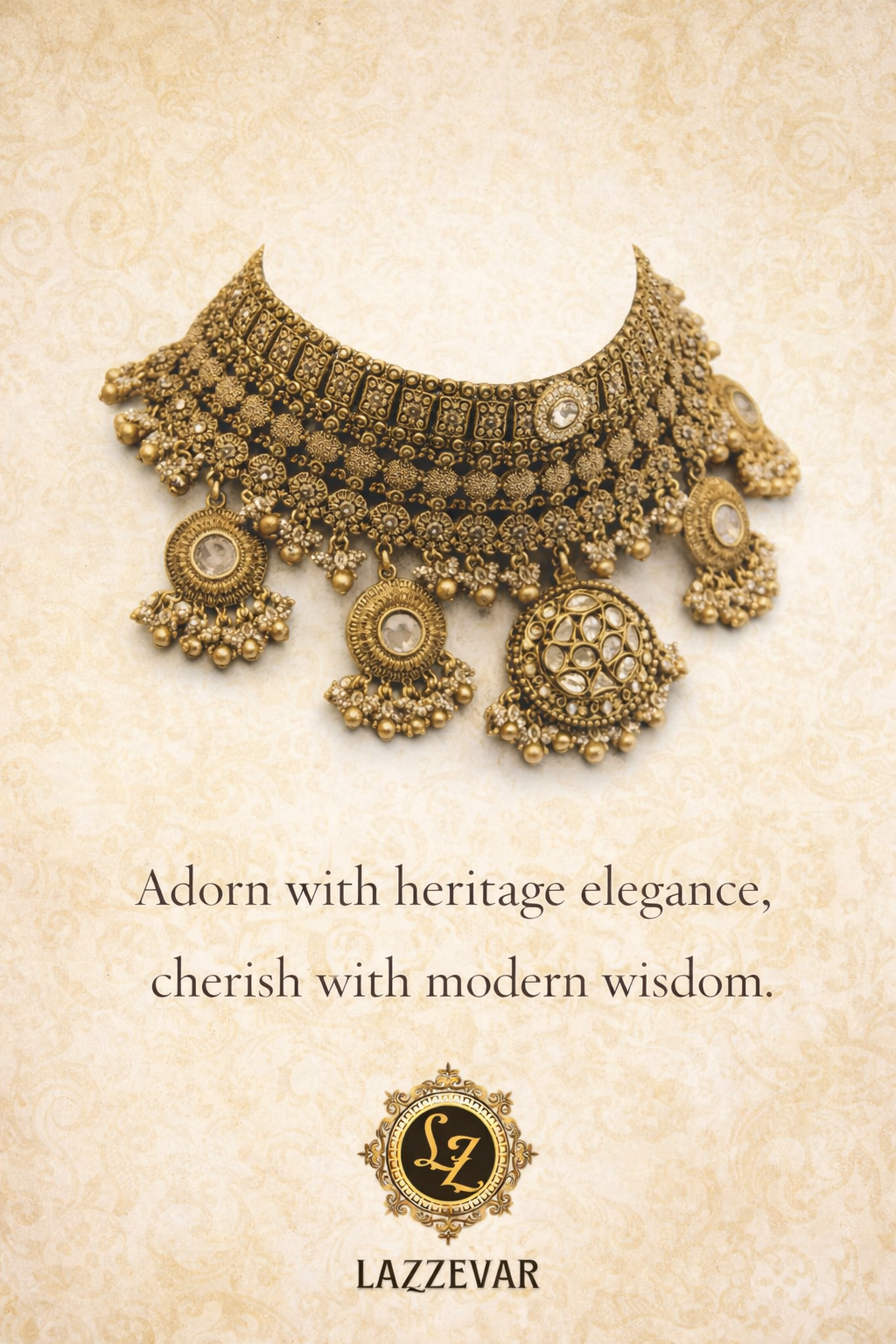 antique gold kundan bridal necklace lazzevar tor