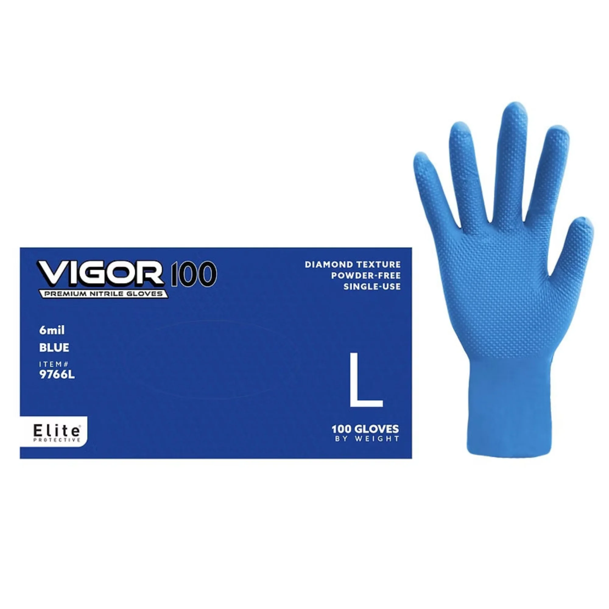 Vigor® 6 Mil Blue Nitrile Diamond Grip Gloves