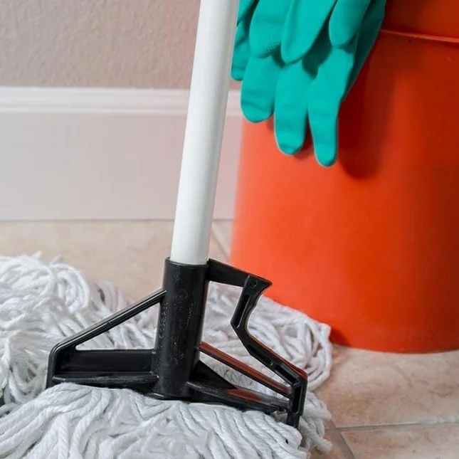 White fiberglass mop handle