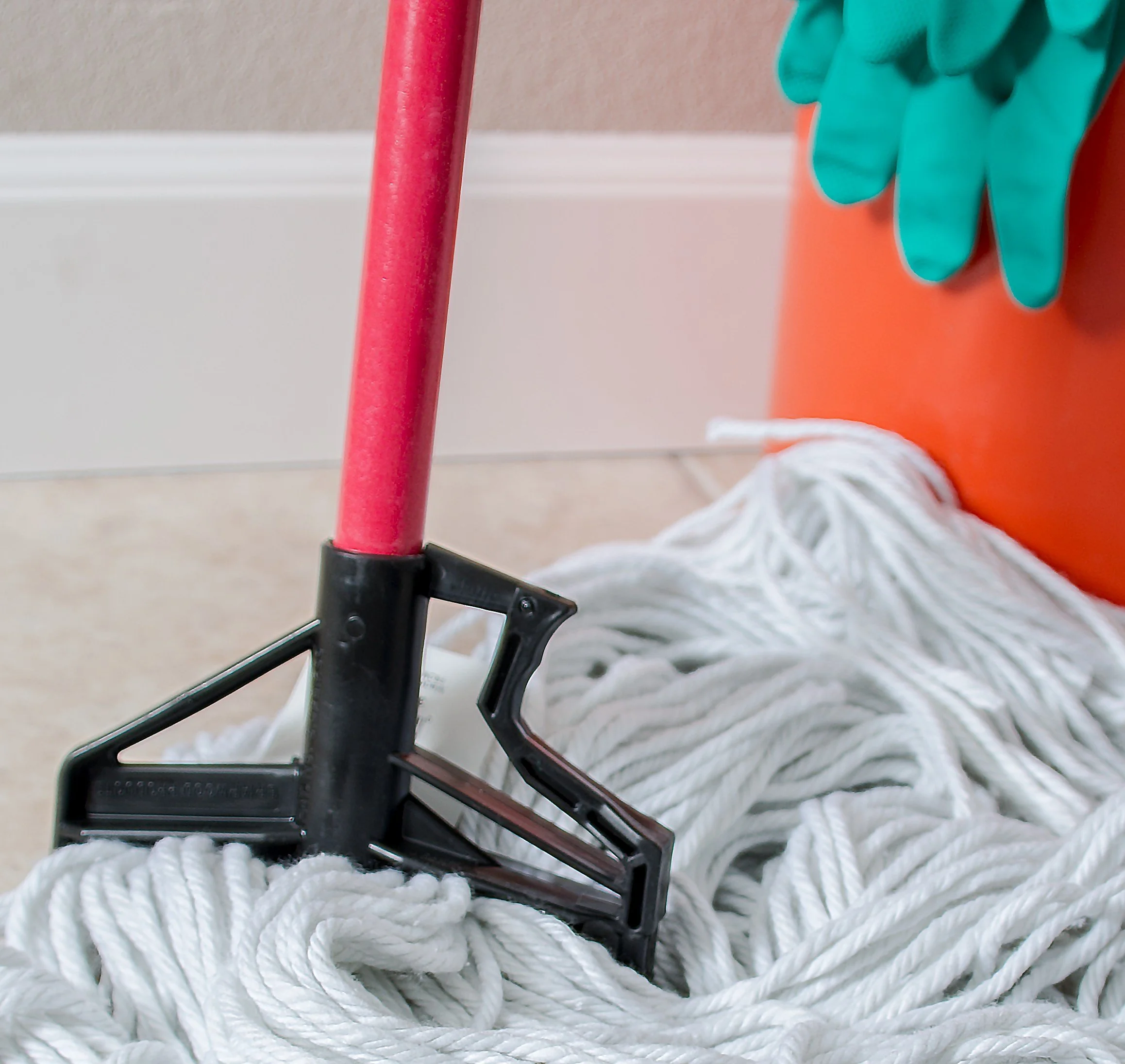 Red fiberglass mop handle