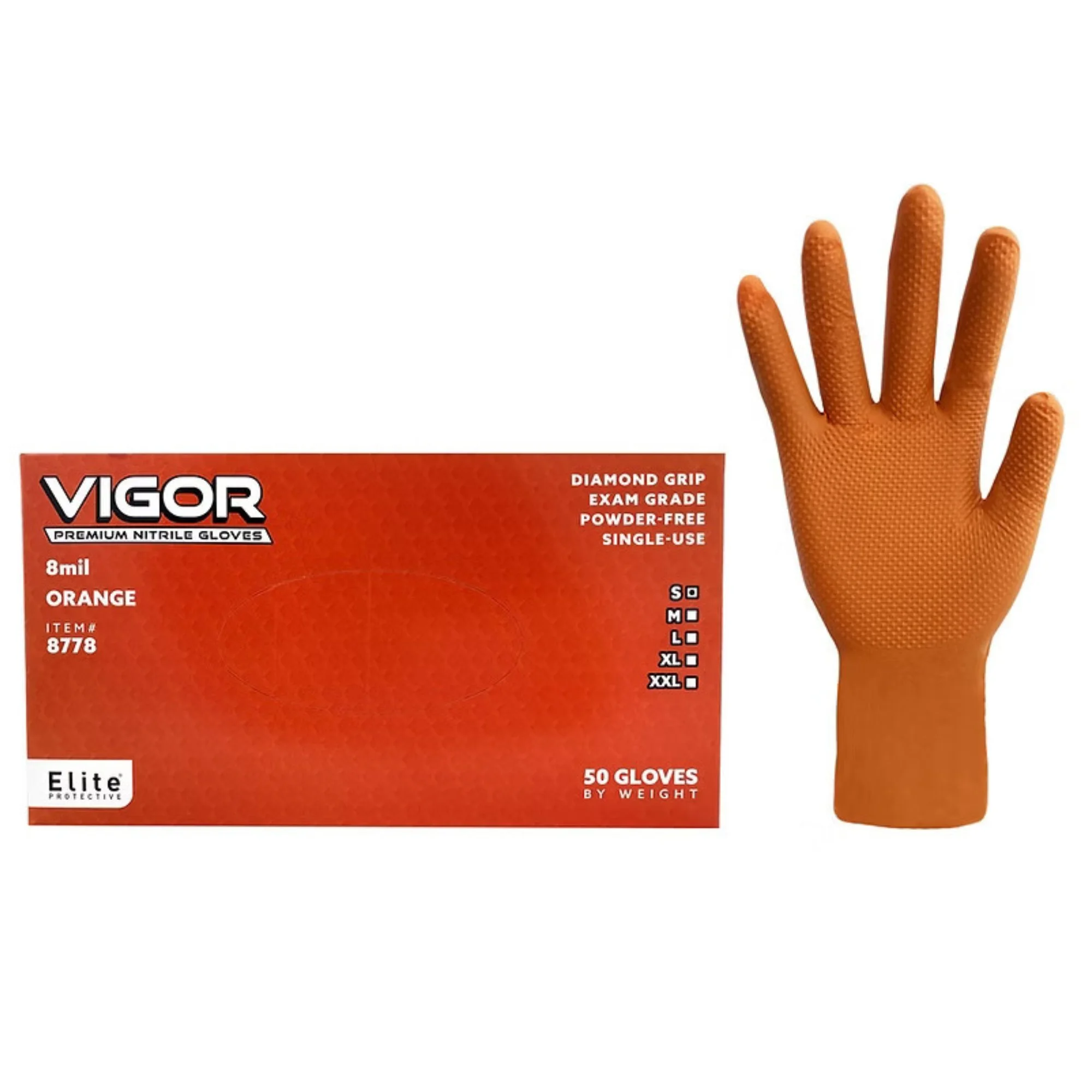 Vigor® 8 Mil Orange Diamond Grip Nitrile Gloves