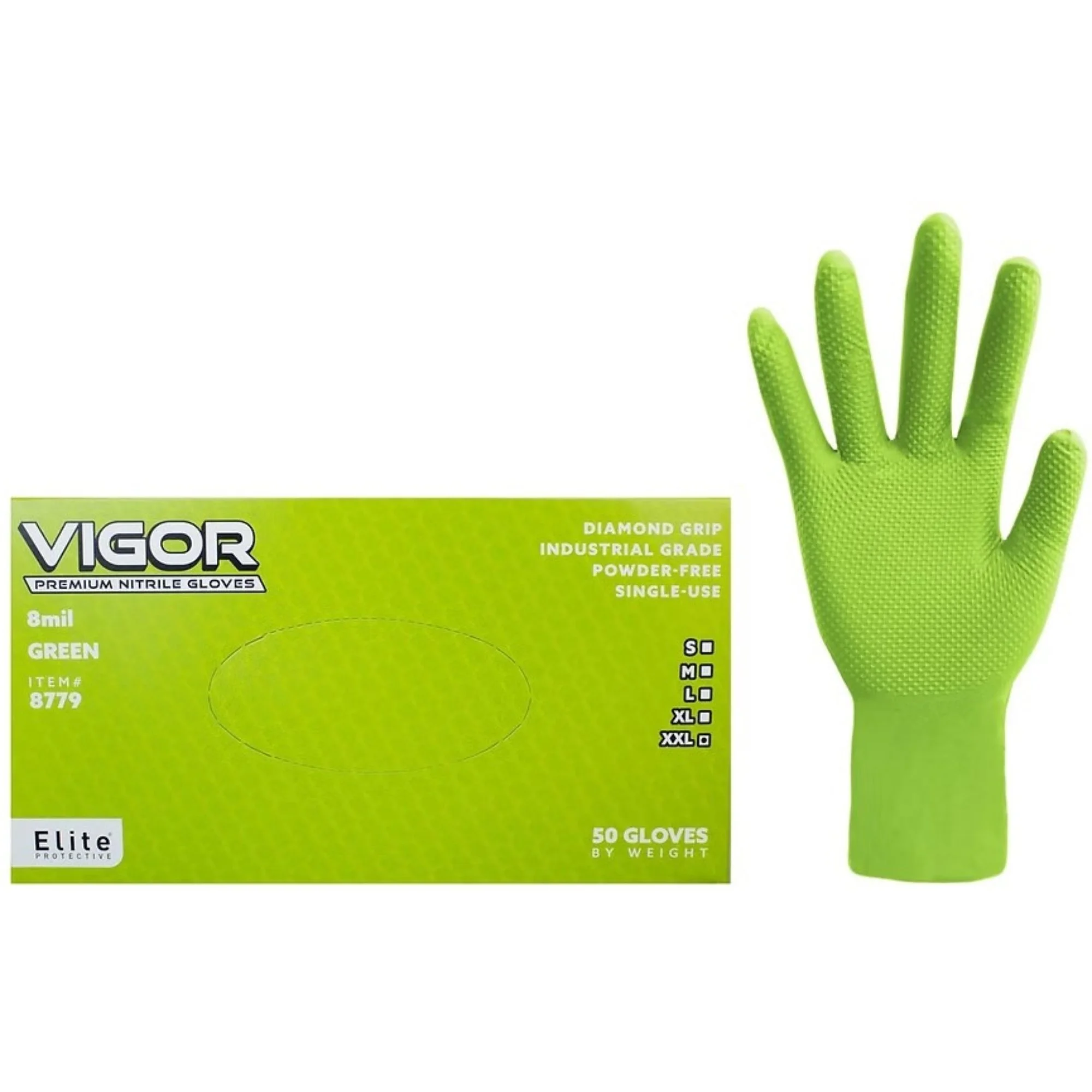 Vigor® 8 Mil Green Nitrile Diamond Grip Gloves