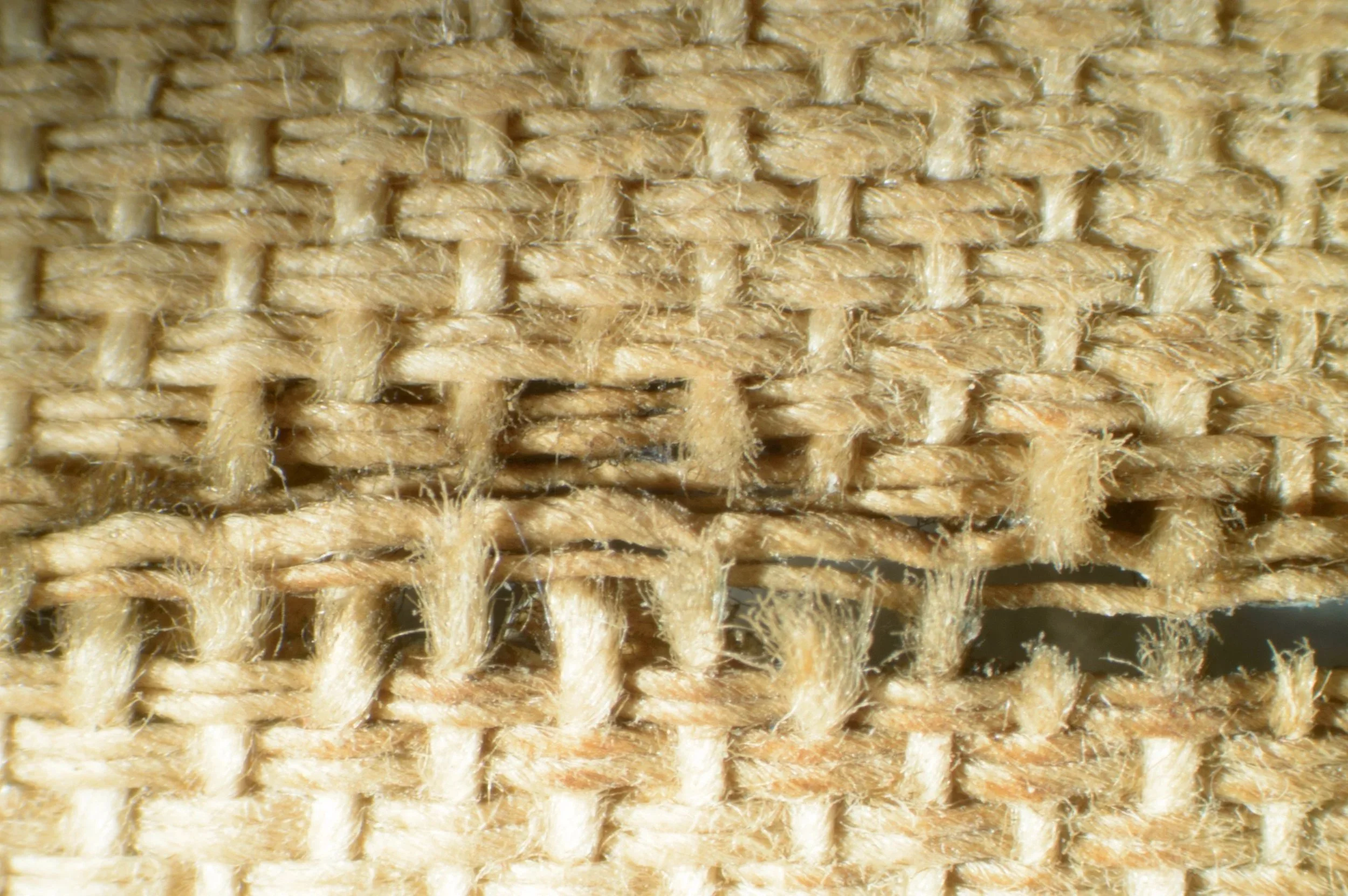Tear in canvas under magnification
