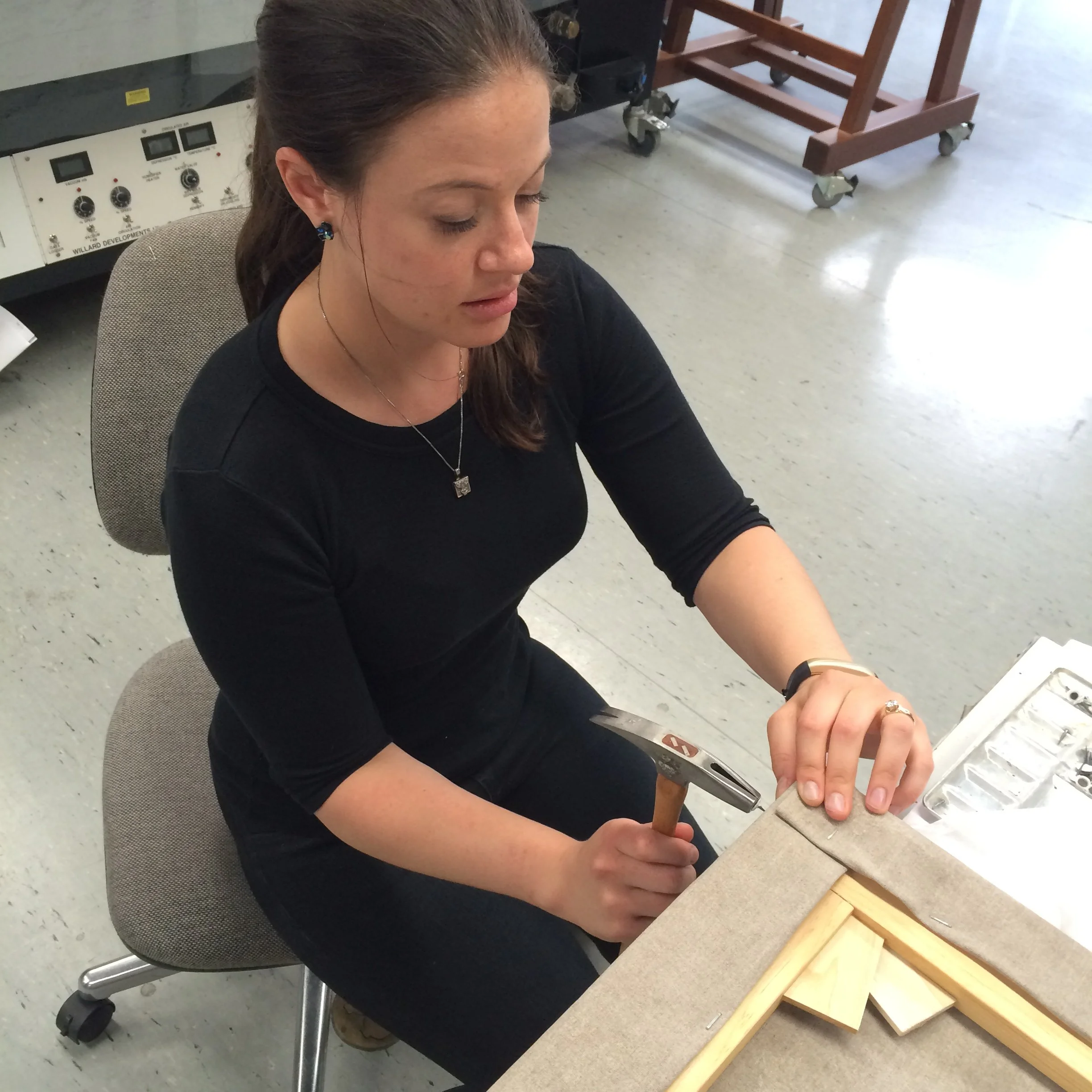 Stretching a lined painting - Image courtesy of Elma O'Donoghue