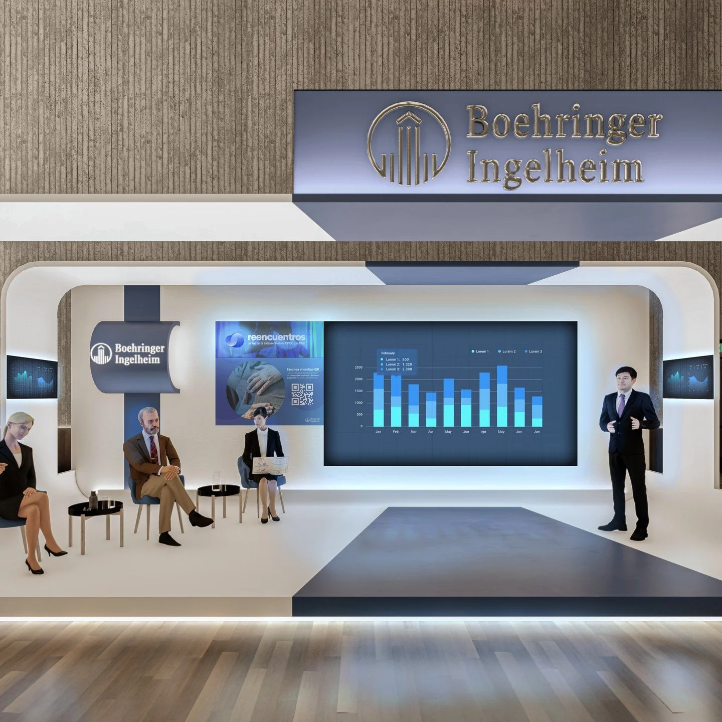 Boehringer Ingelheim Stand

At La Fira Barcelona, Boehringer Ingelheim takes center stage with a cutting-edge stand that embodies our vision of innovation and technology.

Inspired by the dynamic pulse of modern healthcare, our design integrates inte