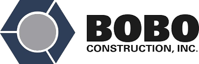 BOBO Construction, Inc. logo with a stylized gear and hexagon design.