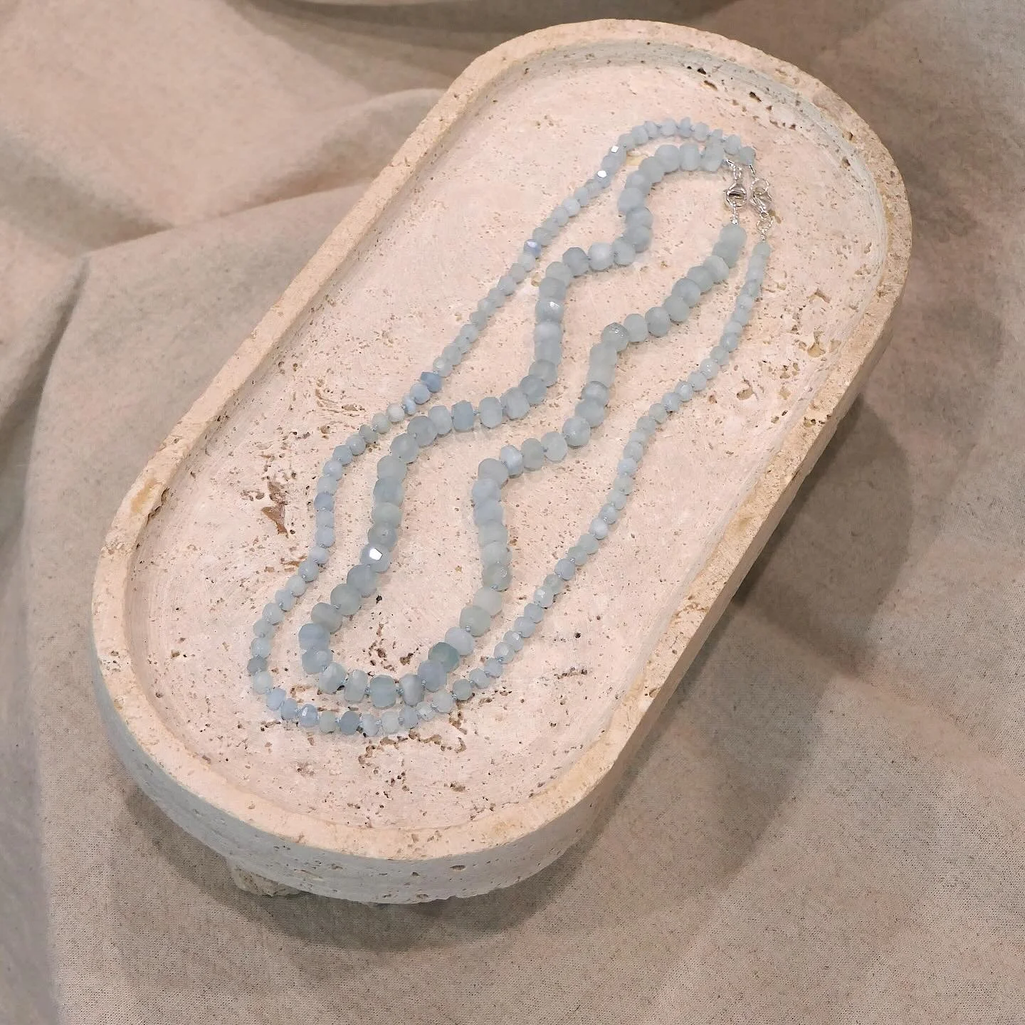 Aquamarine, silk, sterling silver