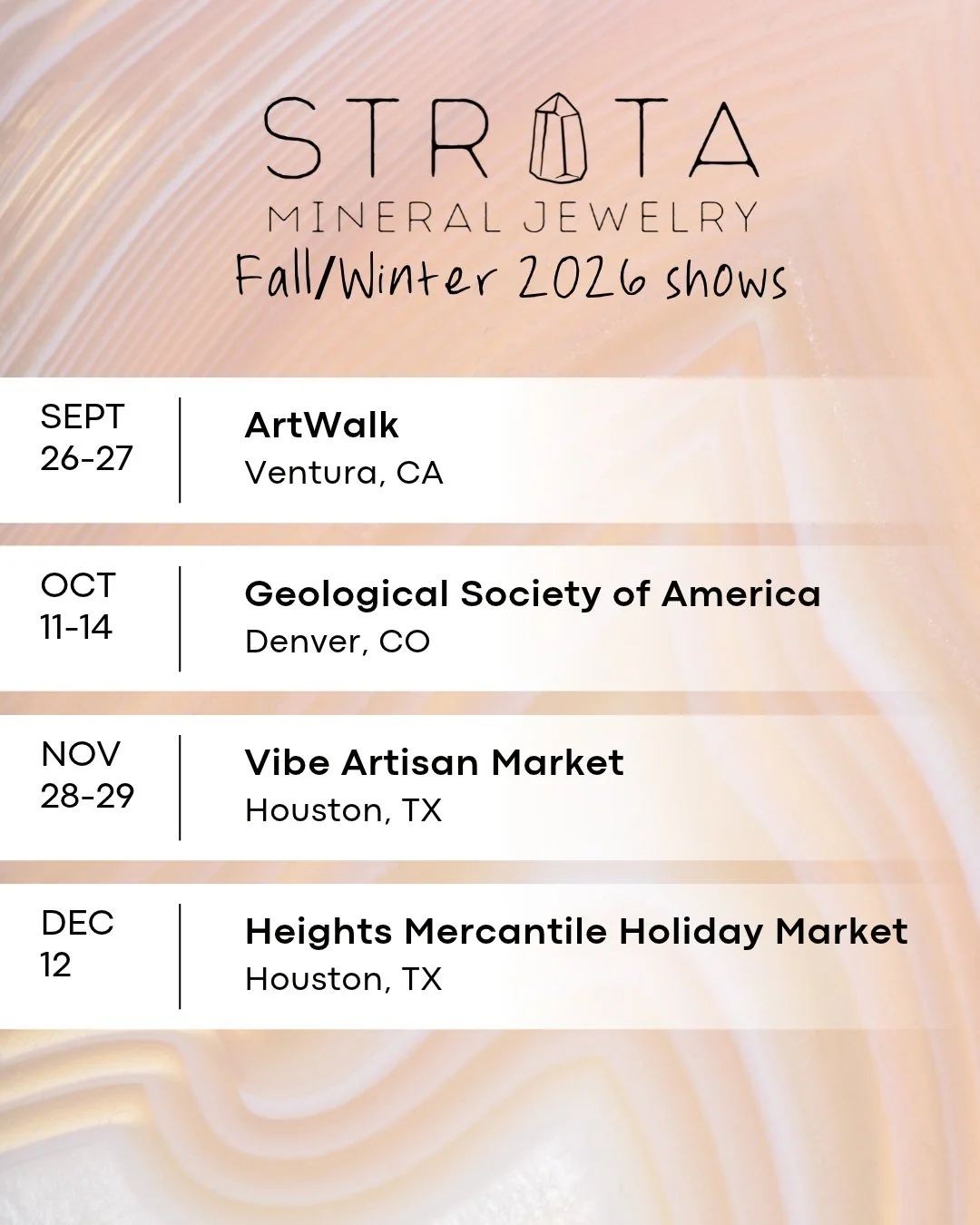 Come see me in person this fall! Shop unique design experiments and one-of-a-kind pieces not available online.