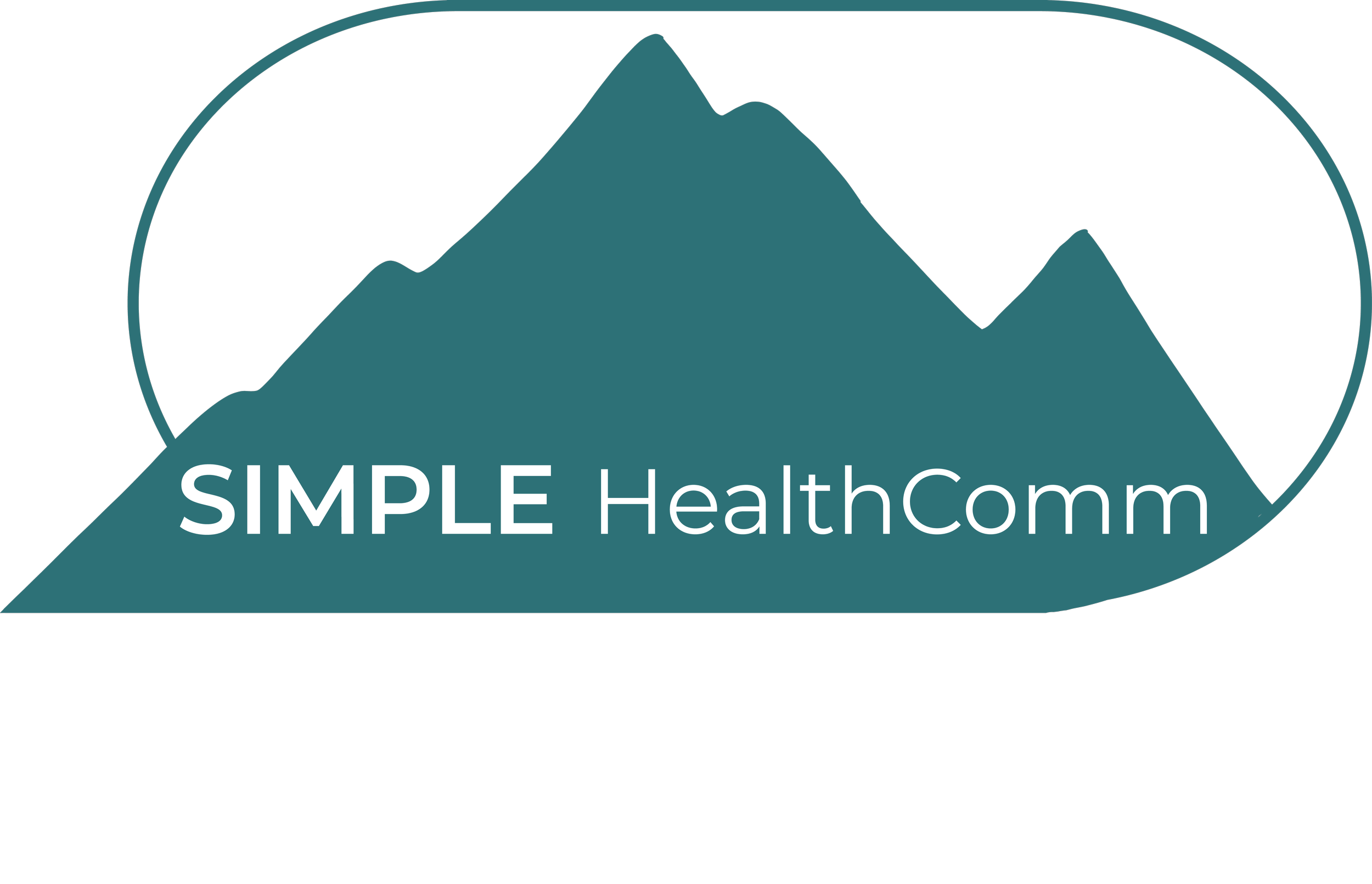 SIMPLE HealthComm logo that is a speech bubble with mountains and the name of the company