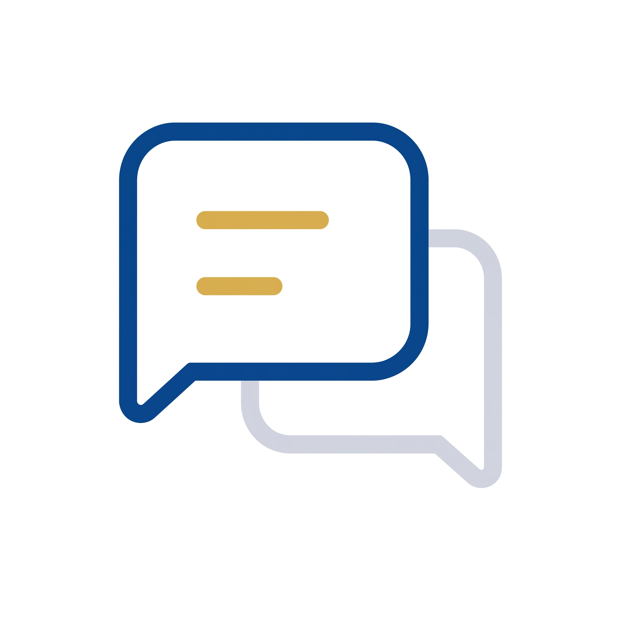Illustration of a speech bubble with horizontal lines inside, outlined in dark blue and gold, representing communication or dialogue.