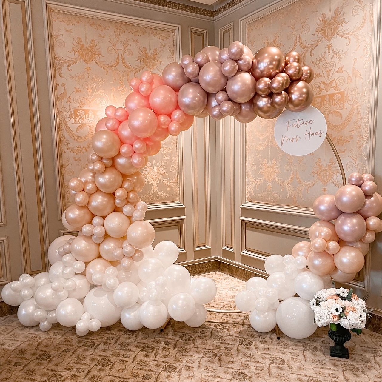 Organic balloon garland and custom backdrop in Pierce County, specifically curated for weddings and showers in Tacoma and Gig Harbor by Pop by Dantana Design Co.