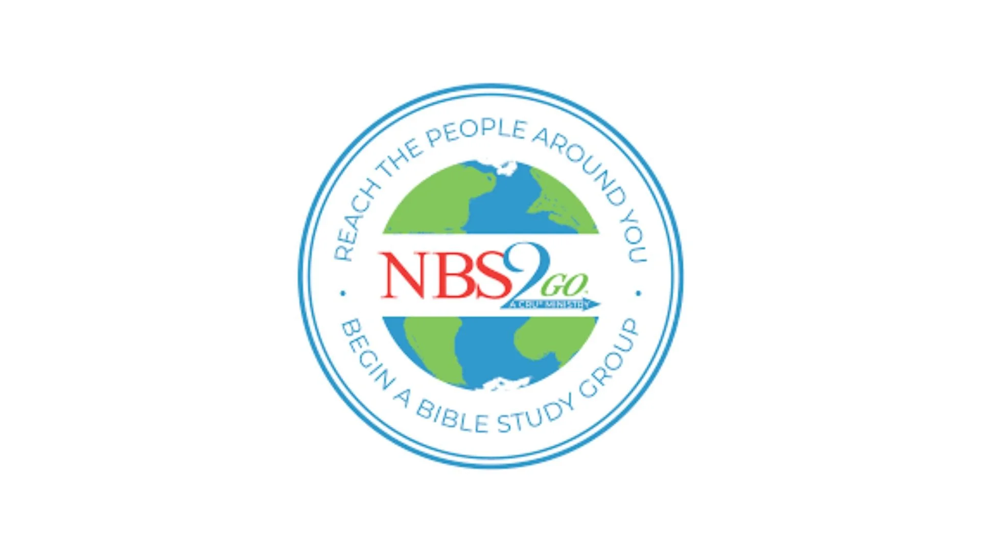 Logo of NBS 2 Go, a Bible study group, featuring a globe with land and water, with text encircling: "Reach the People Around You," "Begin a Bible Study Group," and "Aquarium".