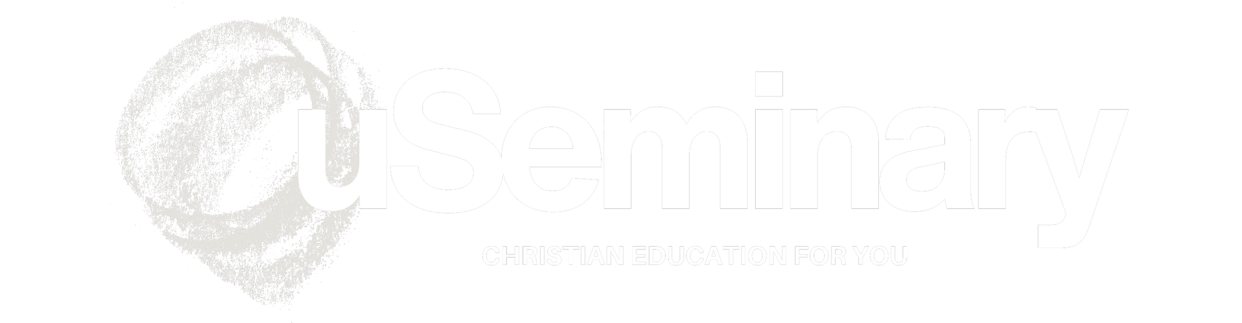 A black and white logo with the word 'uSeminary' in large font, a circular rough sketch of a Bible on the left, and the phrase 'Christian Education for You' underneath.