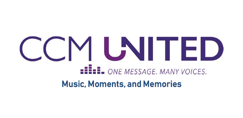 Logo for CCM United with the slogan 'One Message. Many Voices.' and the tagline 'Music, Moments, and Memories'.
