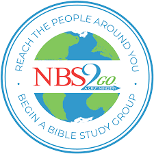 The logo of NBS9Go featuring a globe with blue oceans and green continents, surrounded by blue text that reads, 'Reach the people around you' and 'Begin a Bible Study Group'.