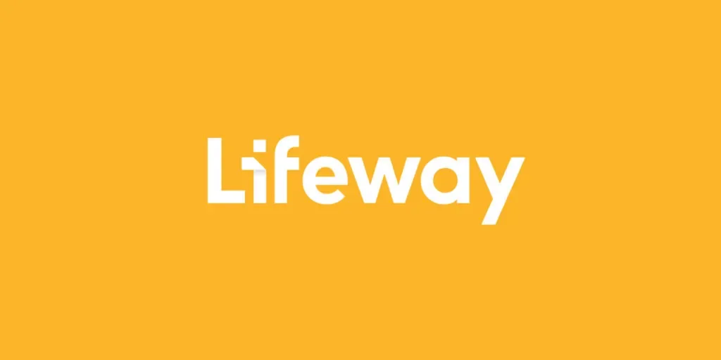 Bright yellow background with the white text 'Lifeway' centered.
