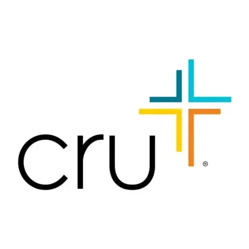 Logo with the word 'cru' and a colorful cross symbol above it.
