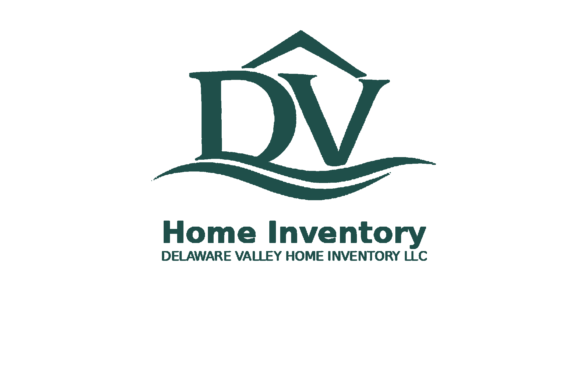 Logo for Delaware Valley Home Inventory LLC featuring a house outline with the initials D V and waves underneath, along with the company name and description.
