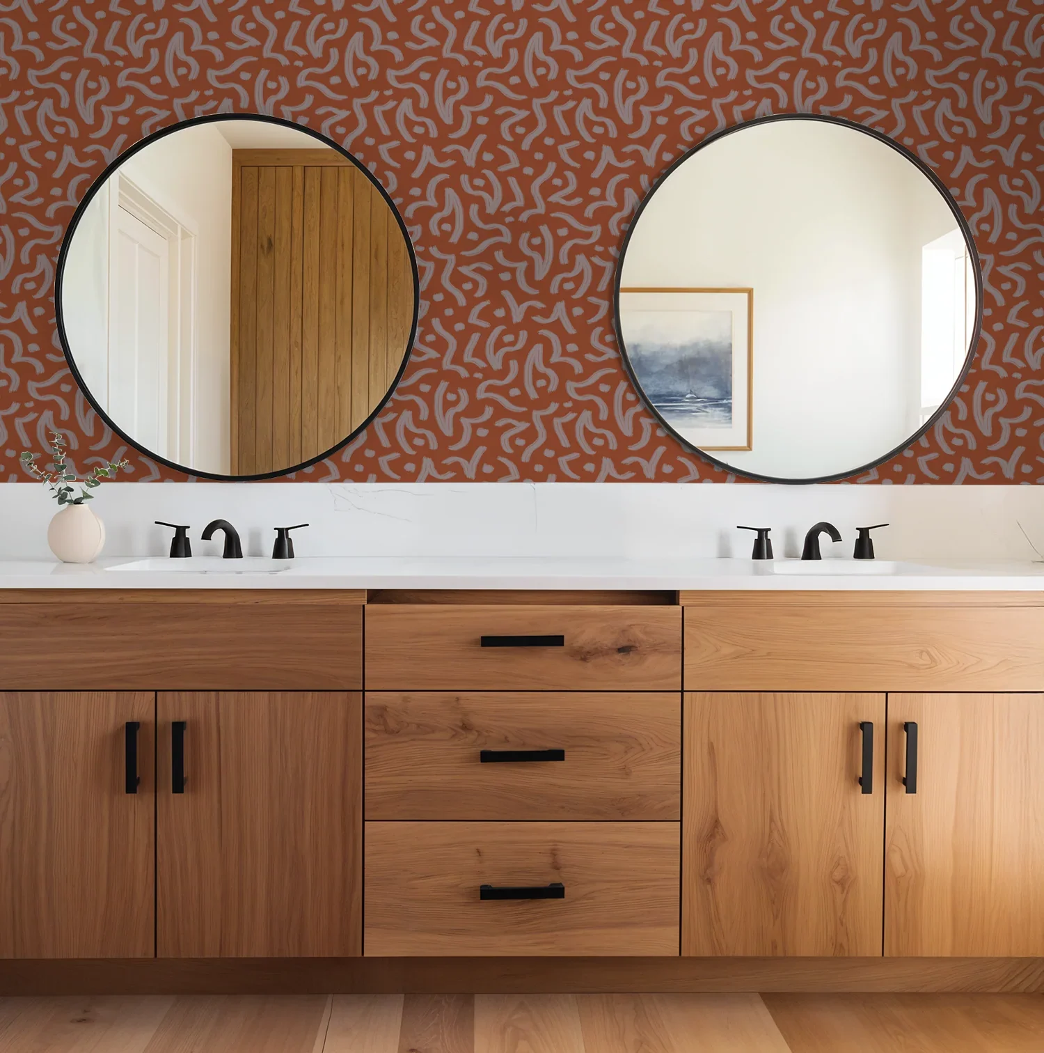 abstract-orange-gray-wallpaper-bathroom-wooden-vanity.webp