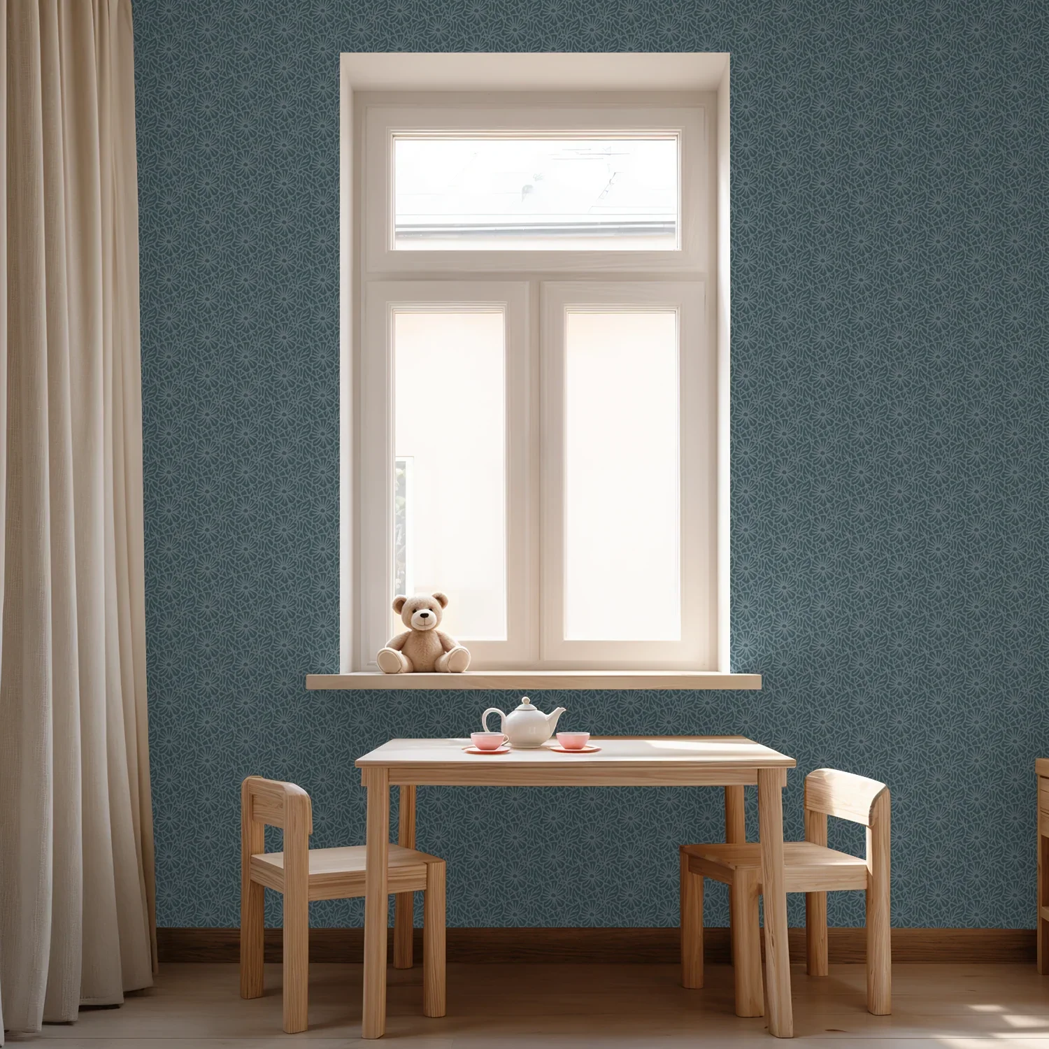 teal-floral-chalky-wallpaper-cozy-room-wooden-furniture.webp